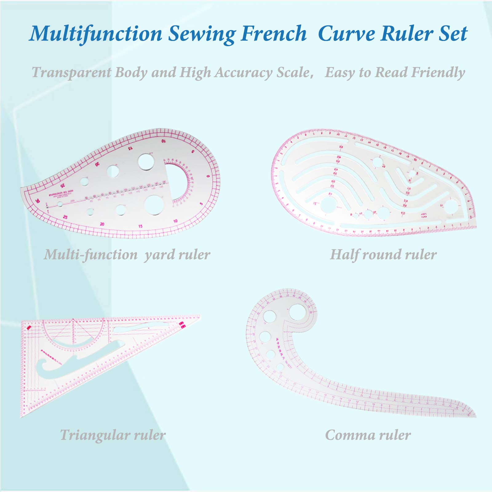 600Pcs Pearlized Ball Head Sewing Pins with 4 Styles Plastic Sewing French Curve Rulers - Perfect for Quilting, Dressmaking & DIY Craft Projects