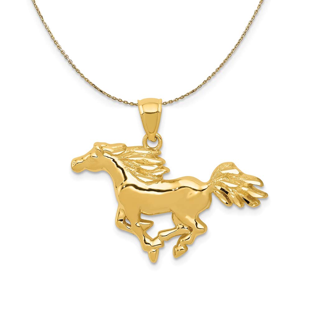 14k Yellow Gold Galloping Horse Necklace for Women - Elegant Gift