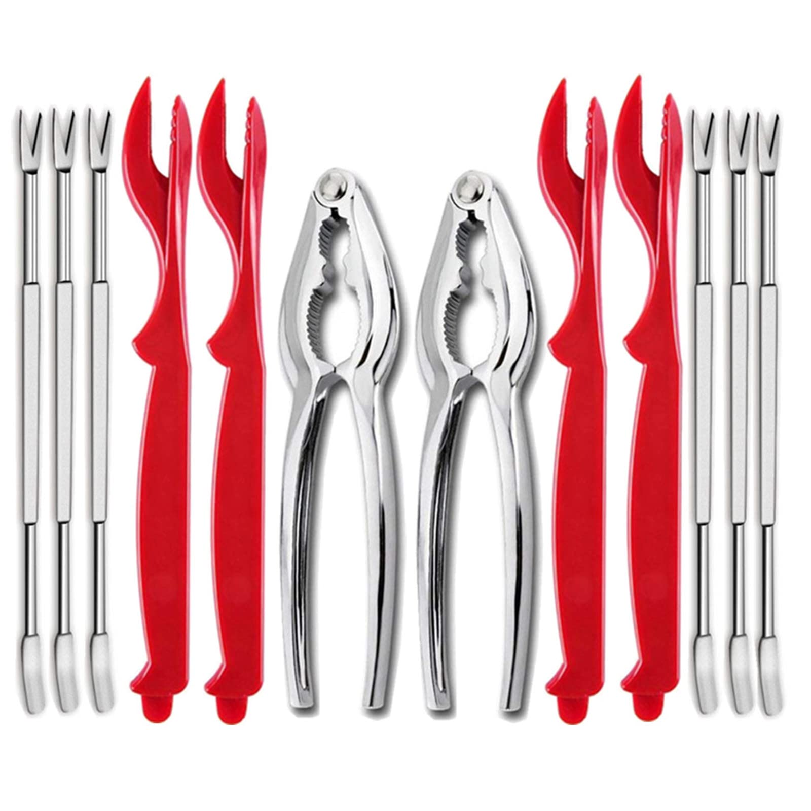 12-Piece Stainless Steel Crab & Lobster Cracker Set with 6 Crab Forks, 4 Shellers, 2 Nut Crackers & Storage Bag - Premium Seafood Tools for Crab Legs, Lobster Tails, Shrimp & Nuts - Perfect for Seafood Boils, Dinner Parties & Beach Picnics