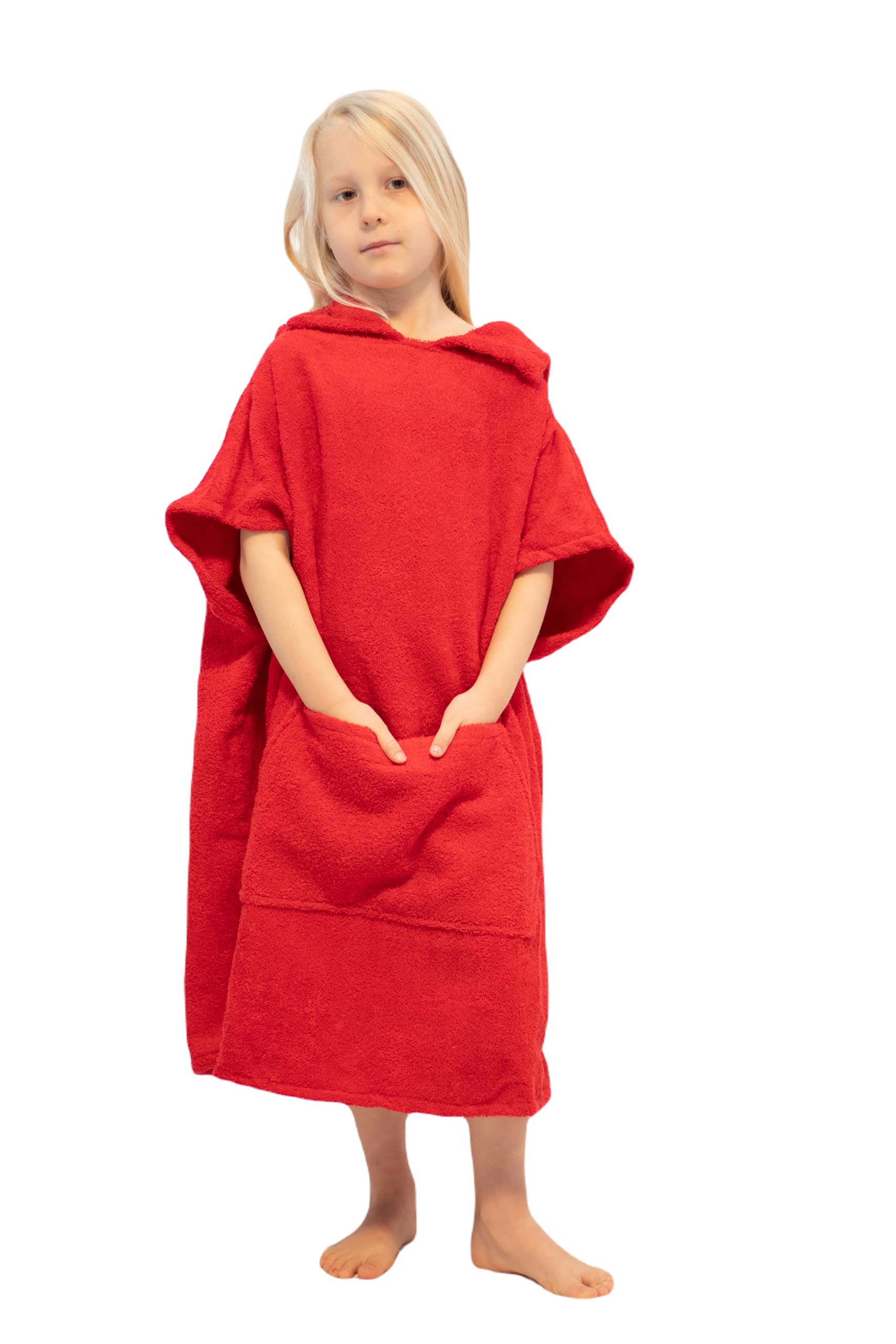ALLEN & MATE Kids Swim Changing Robe - Quick Dry 100% Terry Cotton Hooded Beach Poncho with Pocket for Boys & Girls | Perfect for Pool, Beach & After-Swim Change