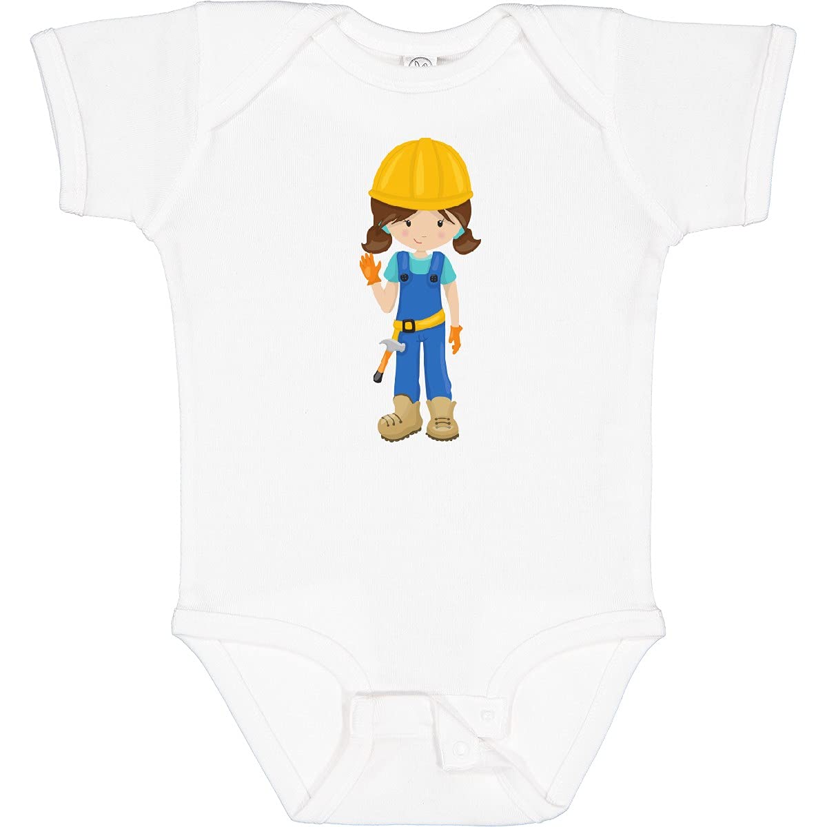 Inktastic Construction Girl Baby Bodysuit - Cute Brown Hair Toddler Outfit for Playdates & DIY Projects