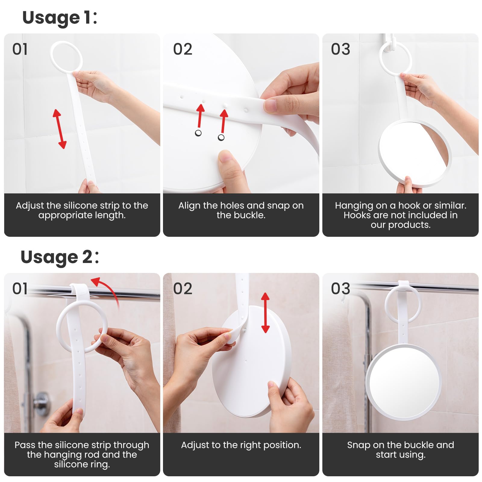 Fogless Shower Mirror for Shaving - Anti Fog Bathroom Mirror with Adjustable Suction Cup, Travel Friendly & Shatterproof - Perfect for Men & Women (White) | Ideal for Home, Travel, Camping & Gym Use