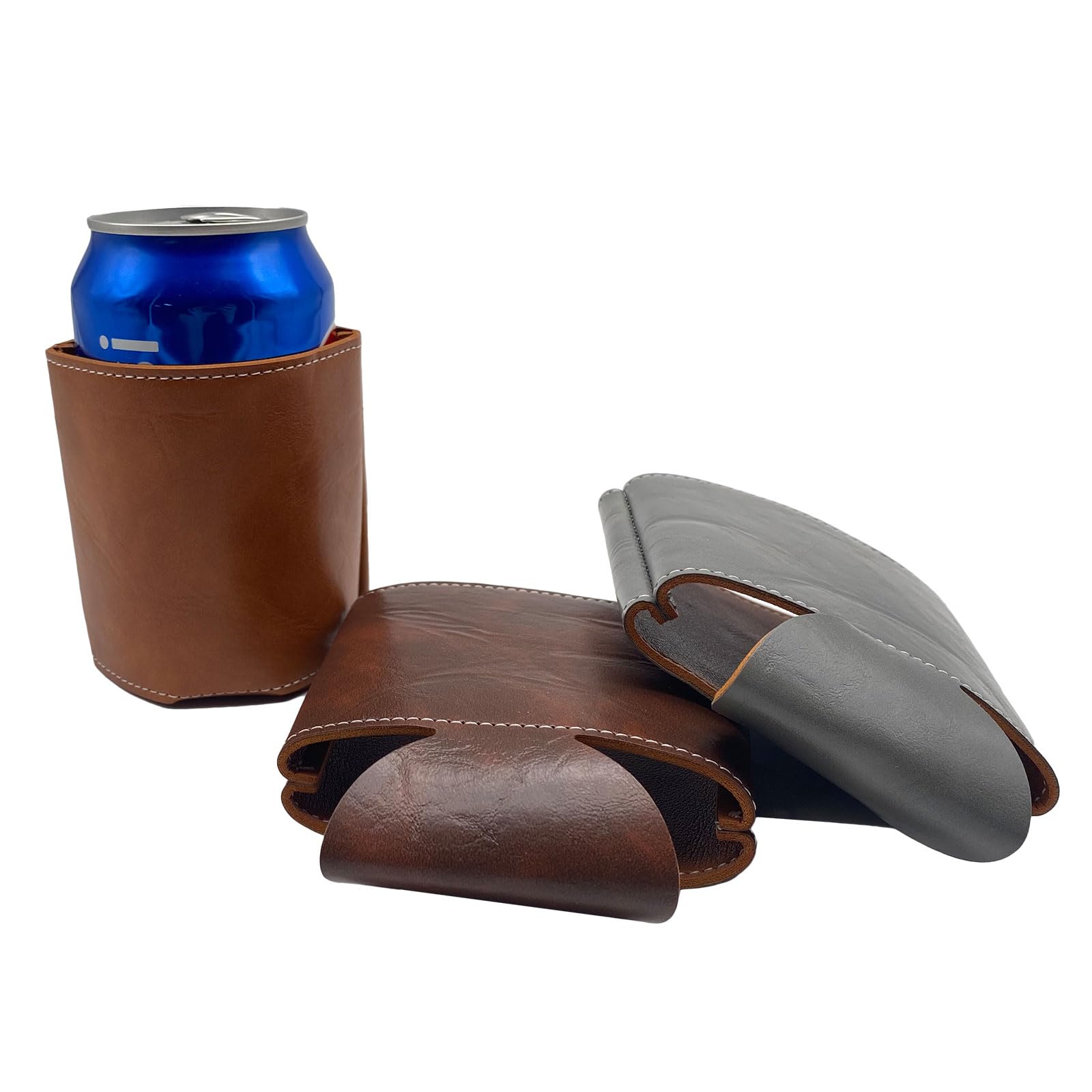 QOMOLANGMA 10PCS Personalized Engraved Leather Can Cooler Holders - Blank Beer & Beverage Can Sleeves for Custom Gifts (Gray, 3.54×2.76 Inches) - Perfect for Weddings, Parties, Camping & Outdoor Events