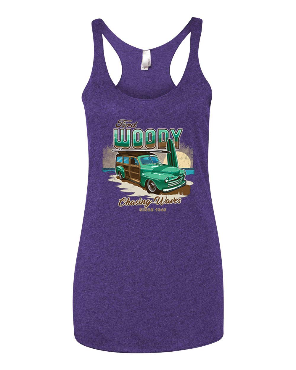 Vintage 1946 Ford Woody Chasing Waves Cars & Trucks Tri-Blend Racerback Tank Top - Retro Beachwear & Summer Casual Style for Car Enthusiasts