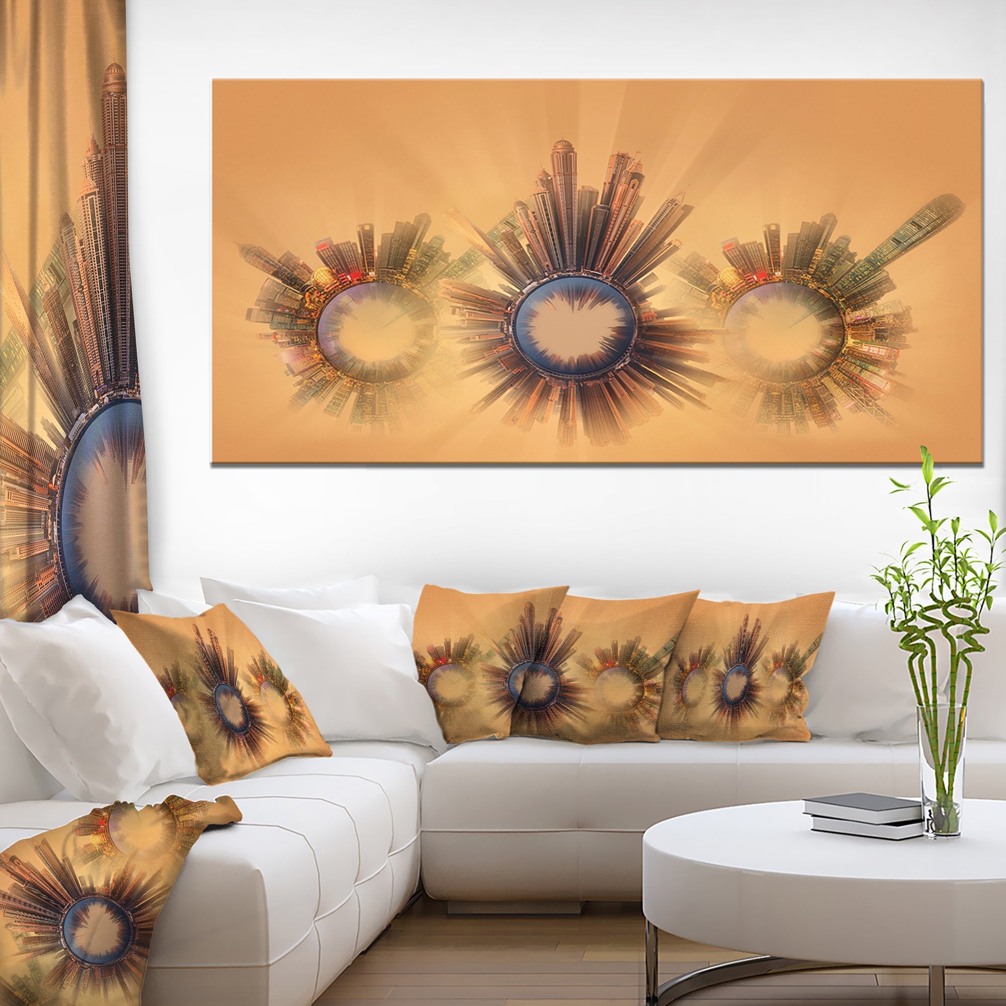 Abstract Miniature Earth Planets with Skyscrapers Canvas Art - 60x28 Inch Blue Wall Decor for Living Room, Office & Bedroom