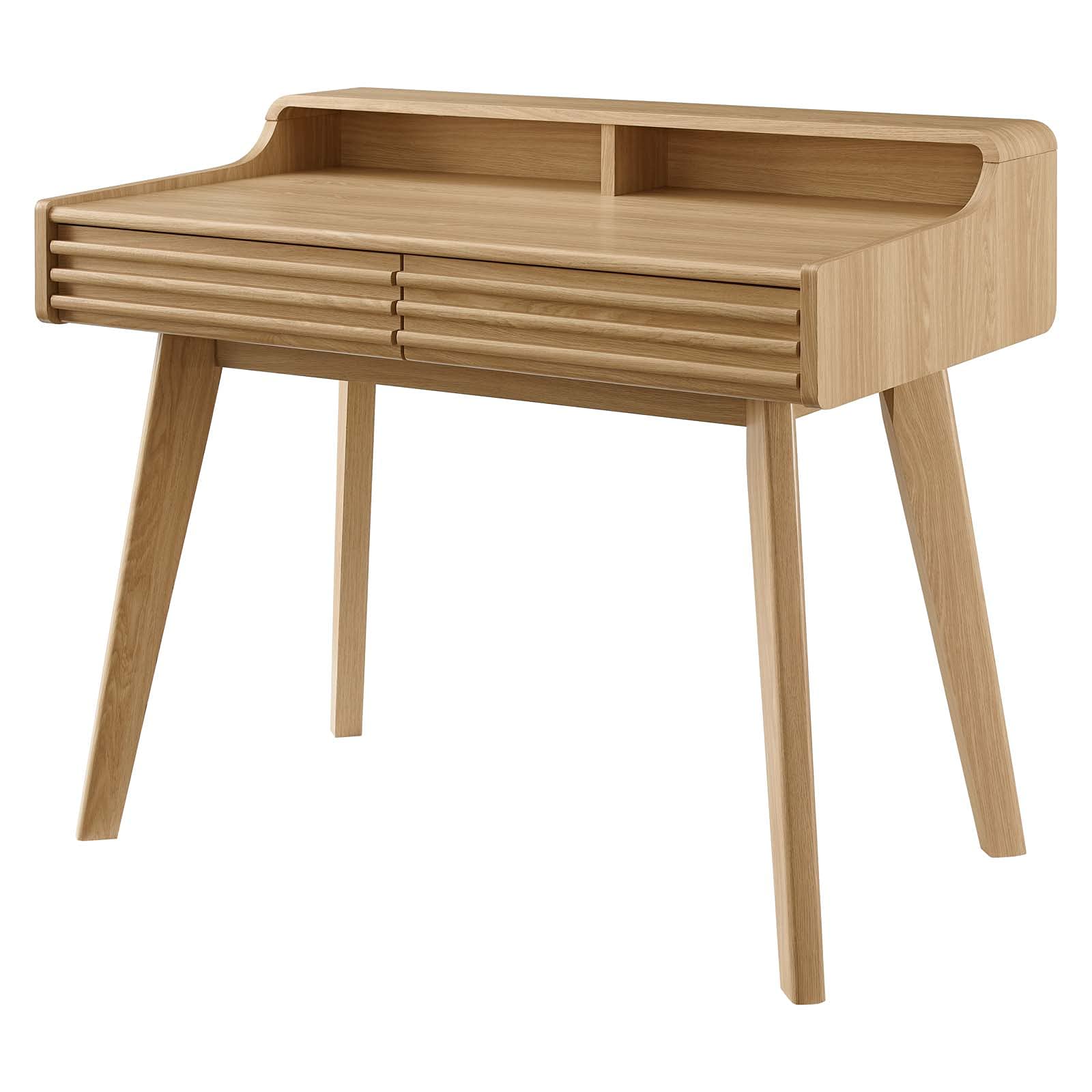 Modern Brown Oak Wood Computer Work Desk - Contemporary Home Office Furniture for Business & Remote Work