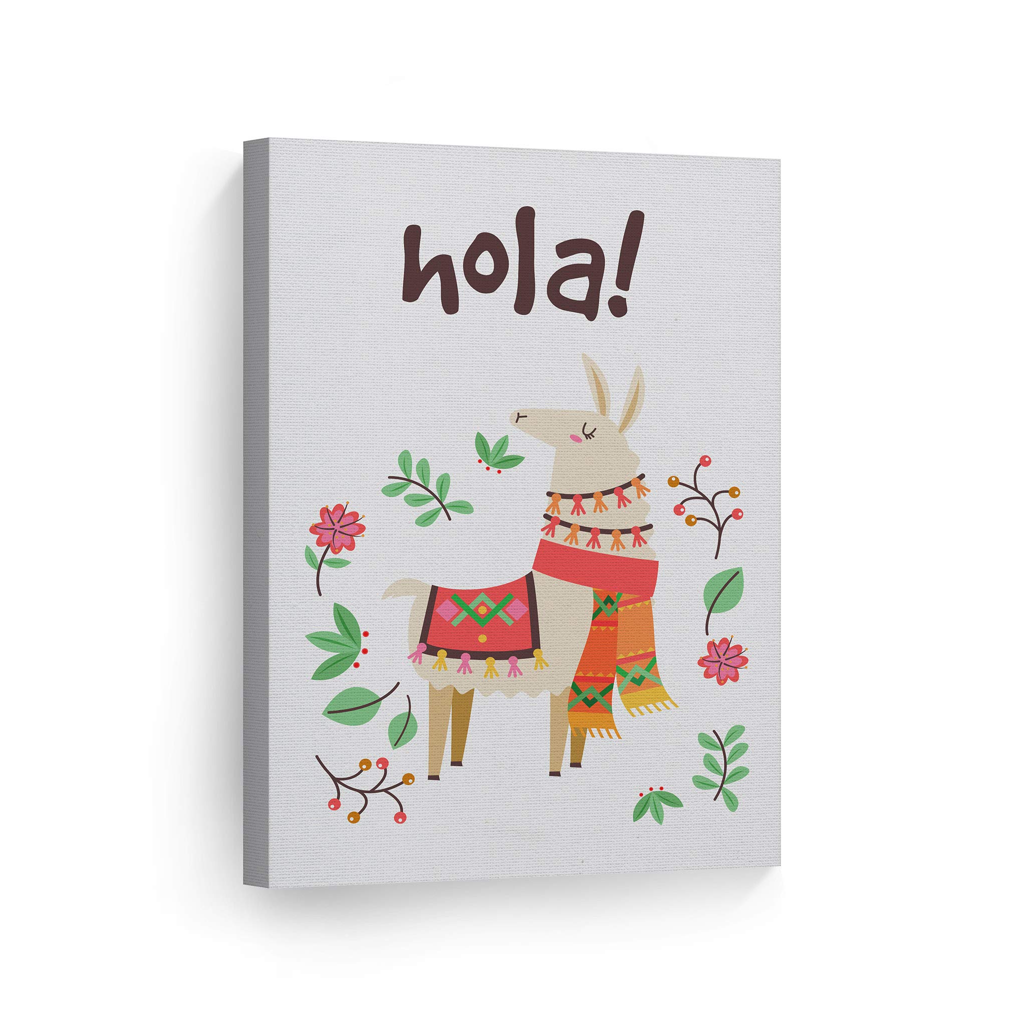 Smile Art Design Hola! Lettering with Cute Alpaca Illustration - White Background Canvas Print (40x30 inches) - Perfect for Kids Room Decor, Nursery Wall Art & Baby Room Decor - Made in USA | Ideal for Children's Bedrooms, Playrooms & Nursery Themed Spaces