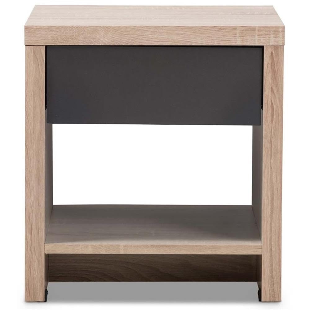 Allora Modern 1-Drawer Wood Nightstand - Light Brown & Gray Bedside Table for Bedroom, Living Room & Office Storage