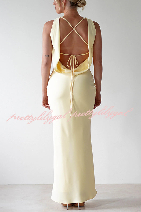 Elegant Solid Color Backless Lace-Up Slim Maxi Dress for Women - Perfect for Evening Parties, Weddings & Date Nights