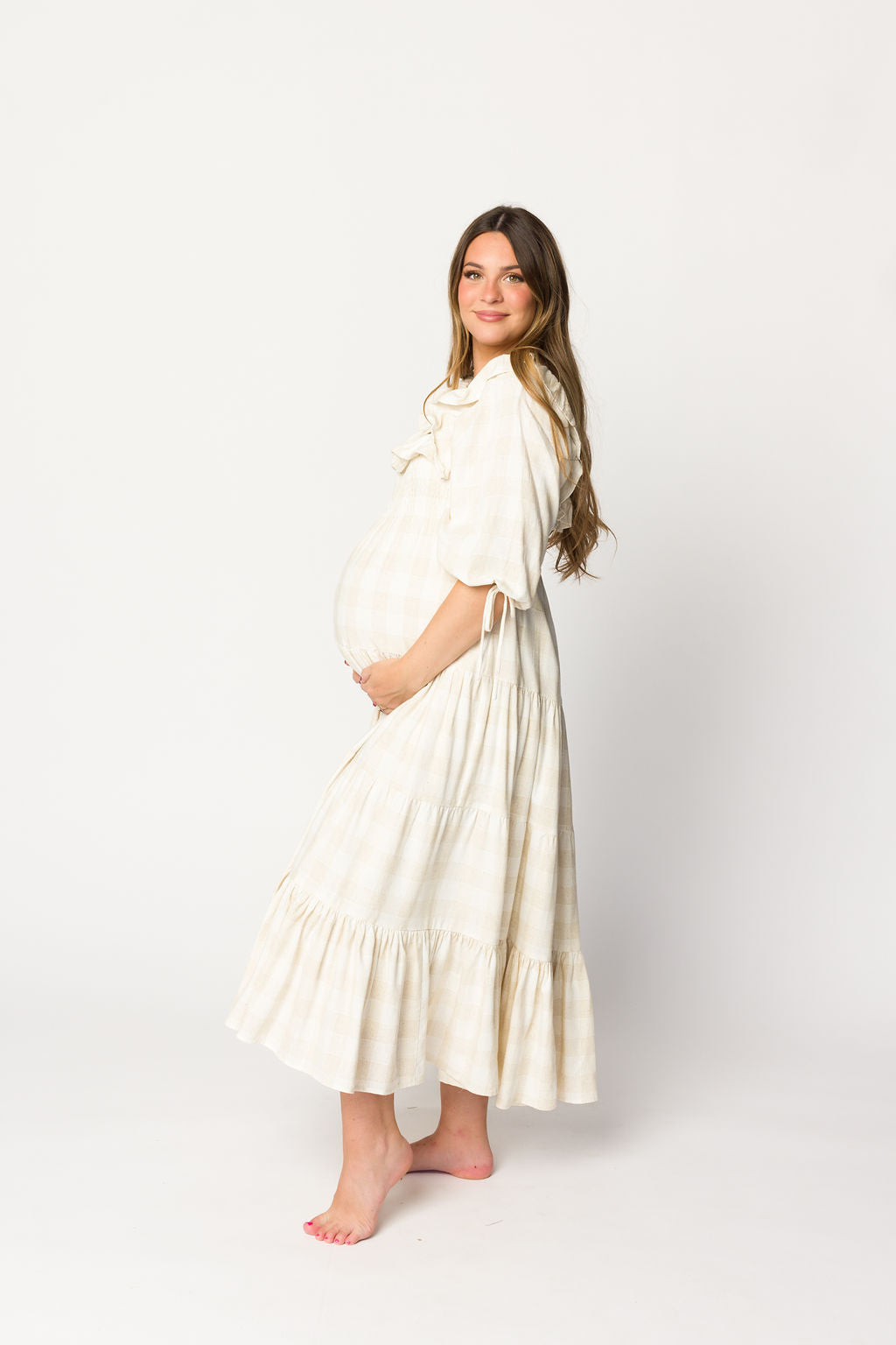 Clea Dress in Natural Plaid - Bump Friendly Maternity Dress for Women | Comfortable & Stylish Pregnancy Outfit for Work, Parties & Everyday Wear
