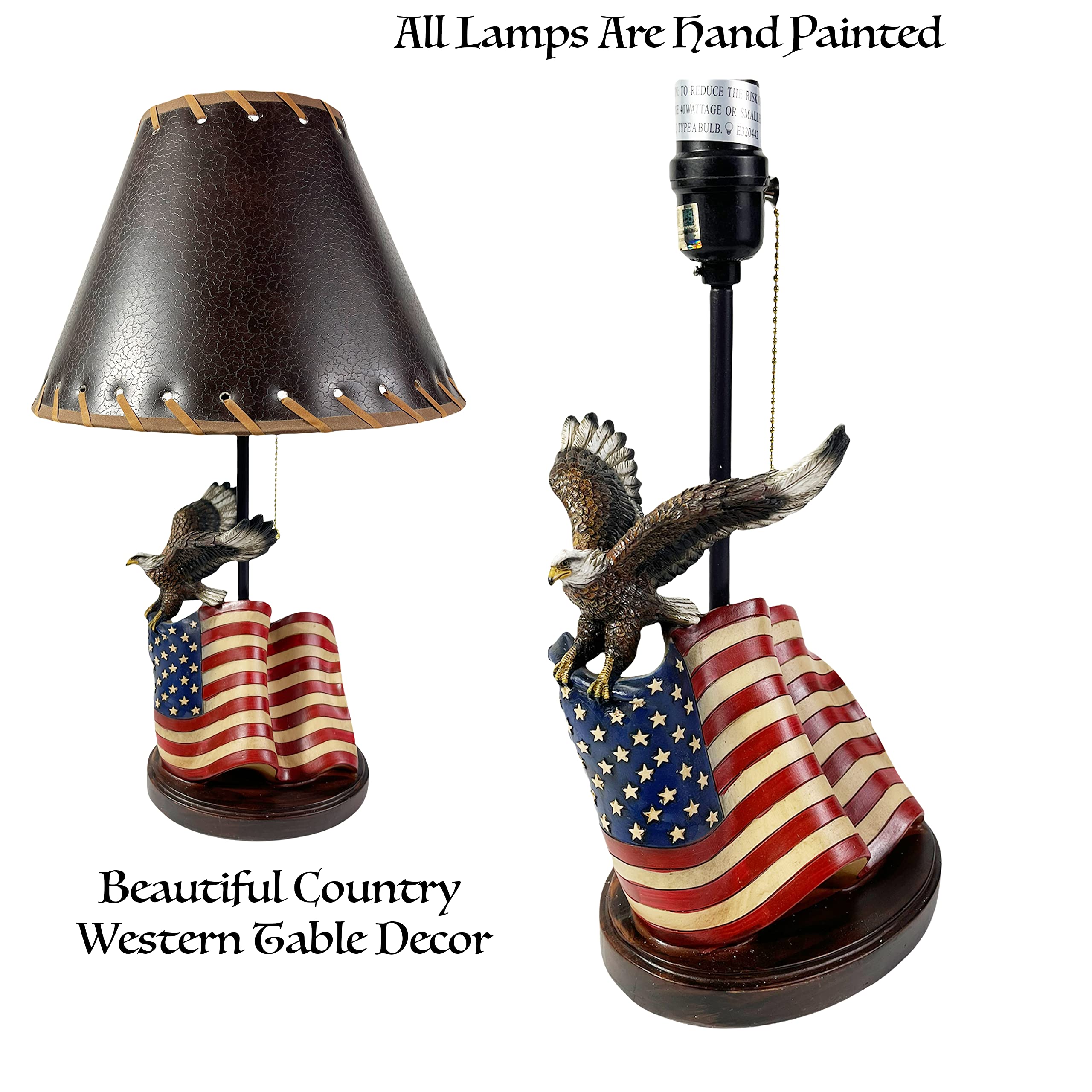 Urbalabs American Bald Eagle & USA Flag Table Desk Lamp - Patriotic Decor, Military Pride Gift for Office, Bedroom & Home (Perfect for Veterans Day, Independence Day & Patriotic Events)