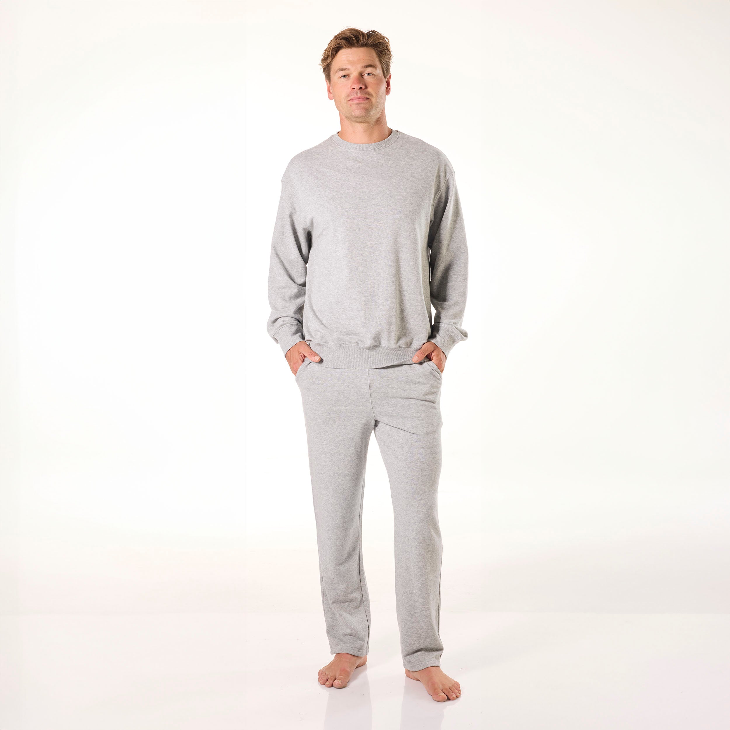Men's Lightweight French Terry Cotton Sweatshirt - Light Grey Marle | Comfortable Casual Pullover for Everyday Wear & Lounge