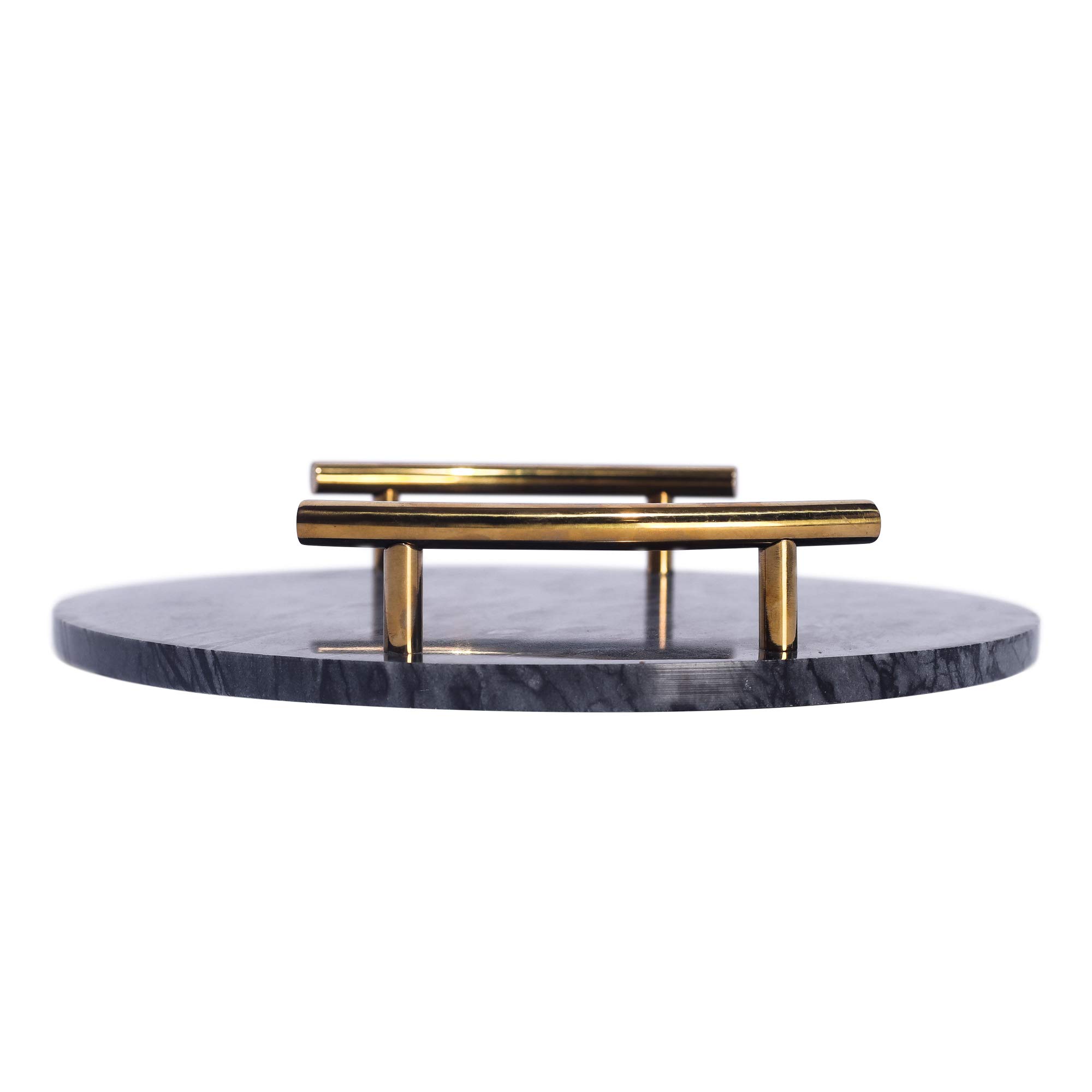 Grey Marble Round Decorative Tray with Gold Handles - Multipurpose, Spacious, Durable for Home Decor, Bathroom Organizer, or Coffee Table Centerpiece