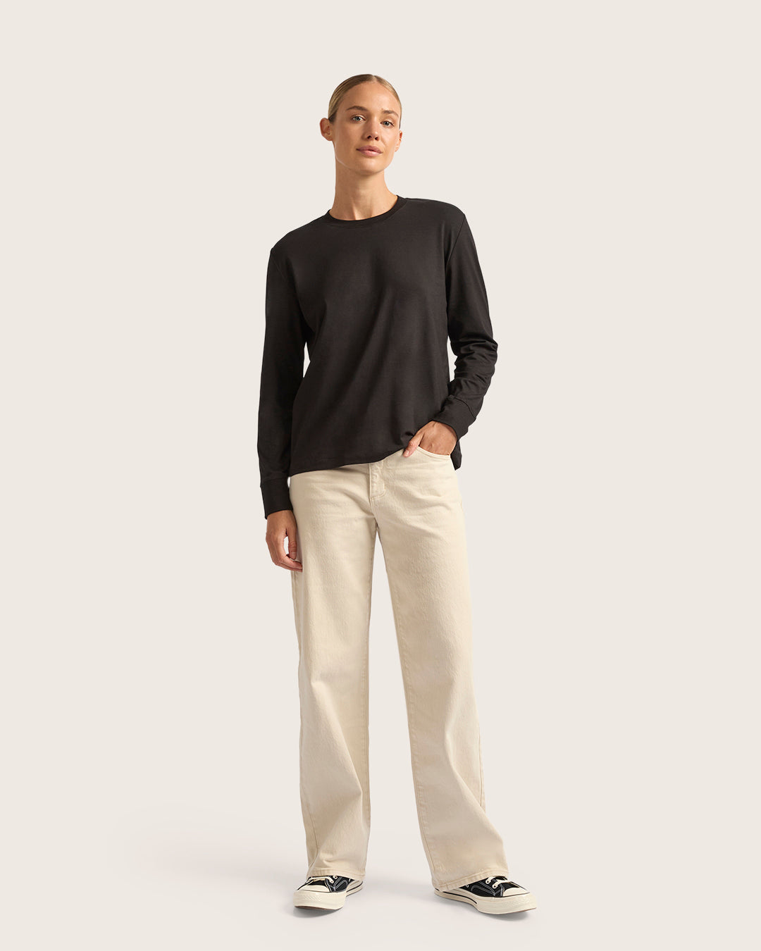 Women's Classic Long Sleeve T-Shirt - Soft Cotton Casual Tee for Everyday Wear | Perfect for Layering, Work, and Weekend Outfits | Black