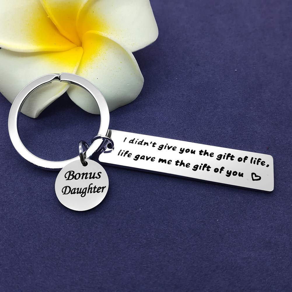 Stepdaughter Keychain - 'Life Gave Me the Gift of You' Engraved Bonus Daughter Gift, Daughter-in-Law & Adoption Present - Perfect for Christmas, Birthday & Special Occasions | Thoughtful Keepsake for Bonus Daughters to Show Love & Appreciation
