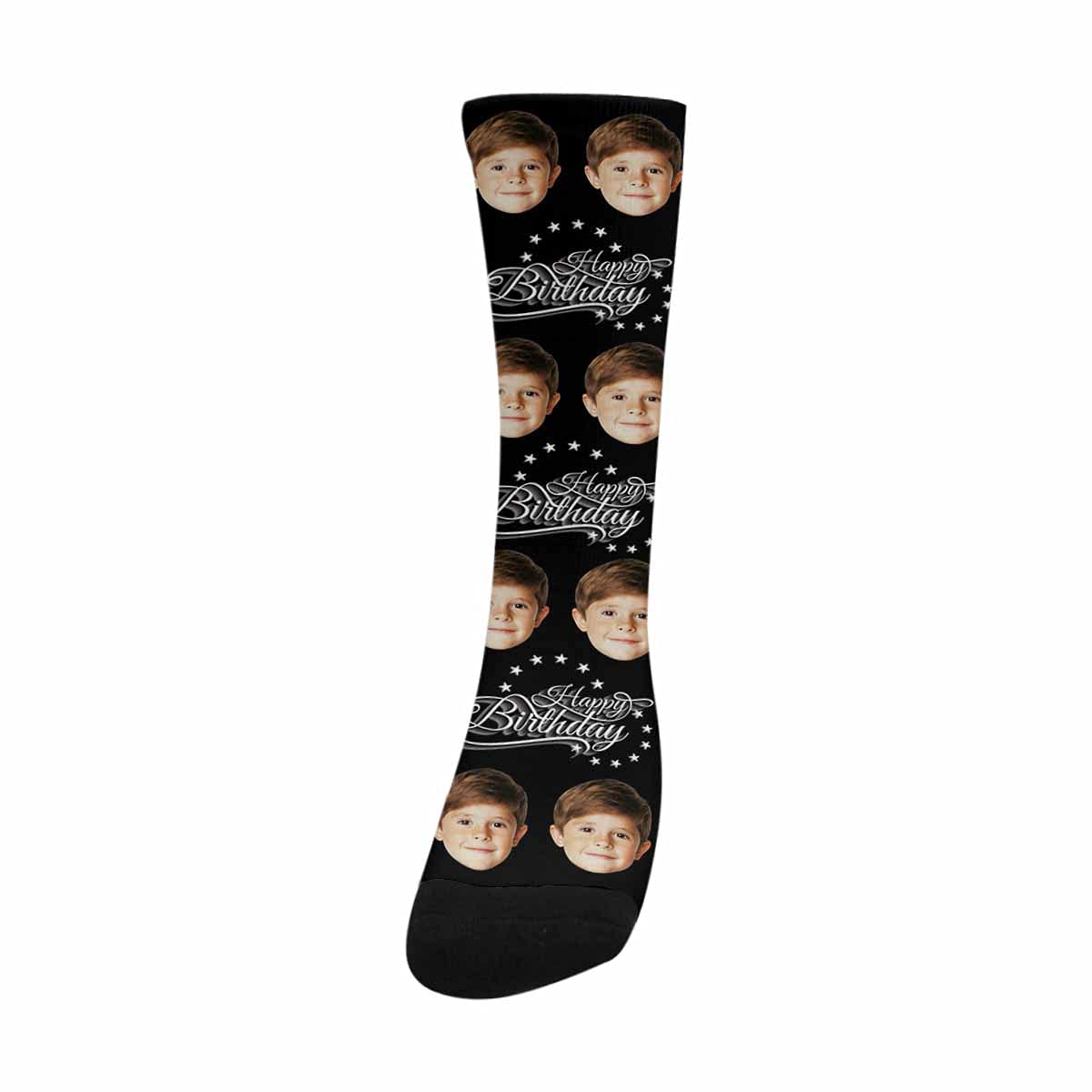 Custom Photo Socks with Face Print - Personalized Birthday Gifts for Men, Women, Boys & Girls - Funny Star Pattern Black Socks for Parties, Christmas & Unique Present Ideas