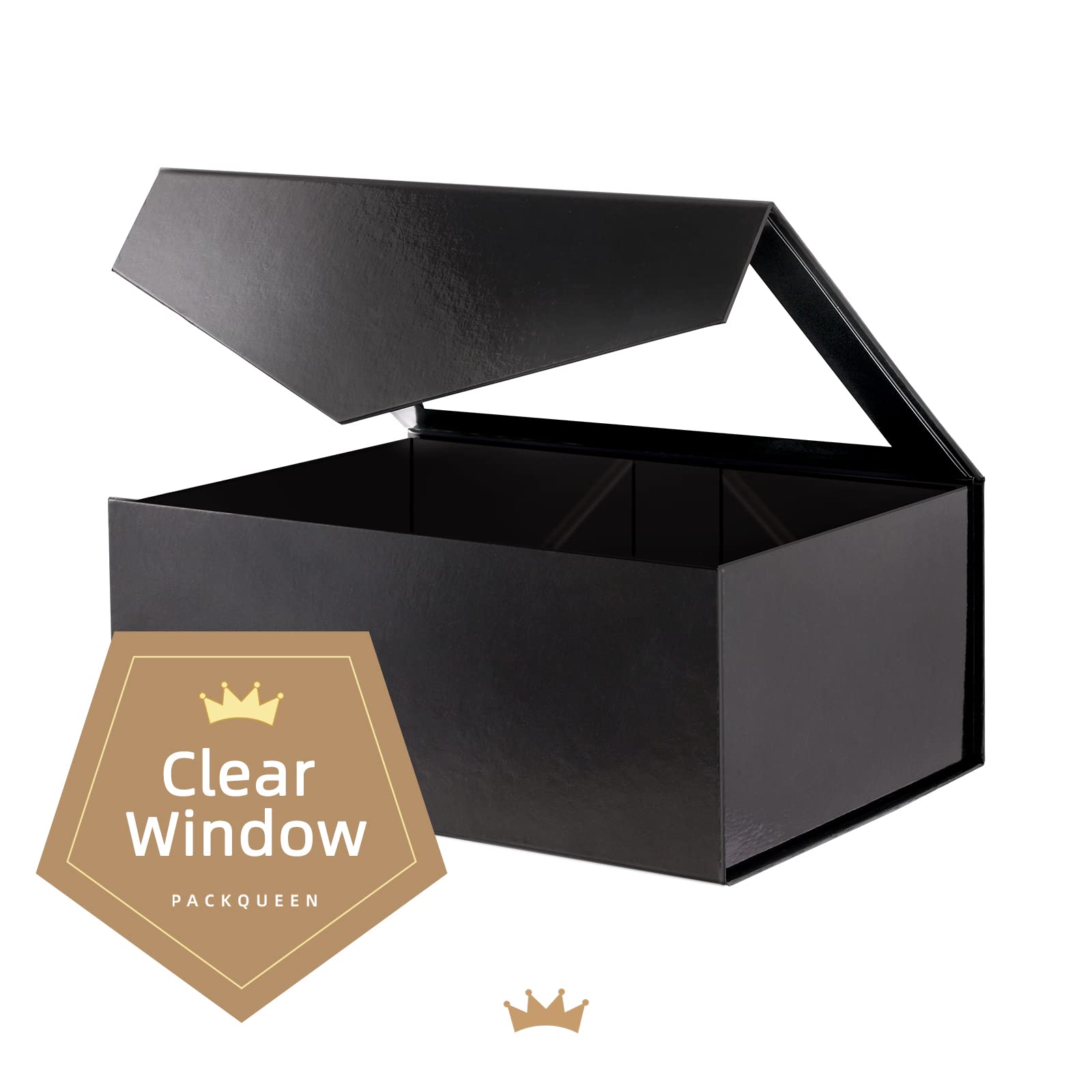 Premium Black Gift Box with Clear Window - 9x6.5x3.8 Inches Magnetic Closure Present Box Includes Ribbon & Card - Groomsmen Proposal Box, Birthday Gifts, Wedding Favors, Jewelry Packaging - Elegant Glossy Finish for Special Occasions