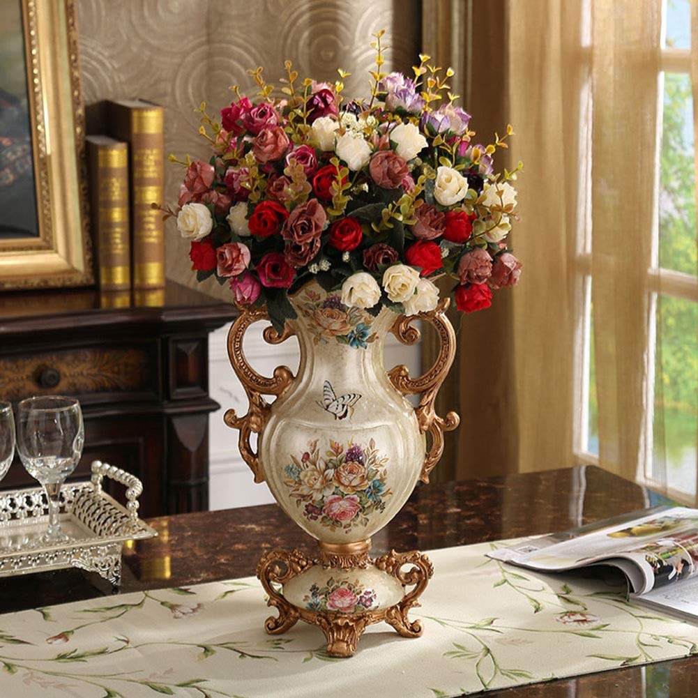 Hand-Painted European Retro Resin Large Flower Vase - 16×34×20cm Beige Home Decor for Living Room, Dining Table, Bedroom, Office & Hotel | Perfect Centerpiece for Weddings, Parties & Interior Design
