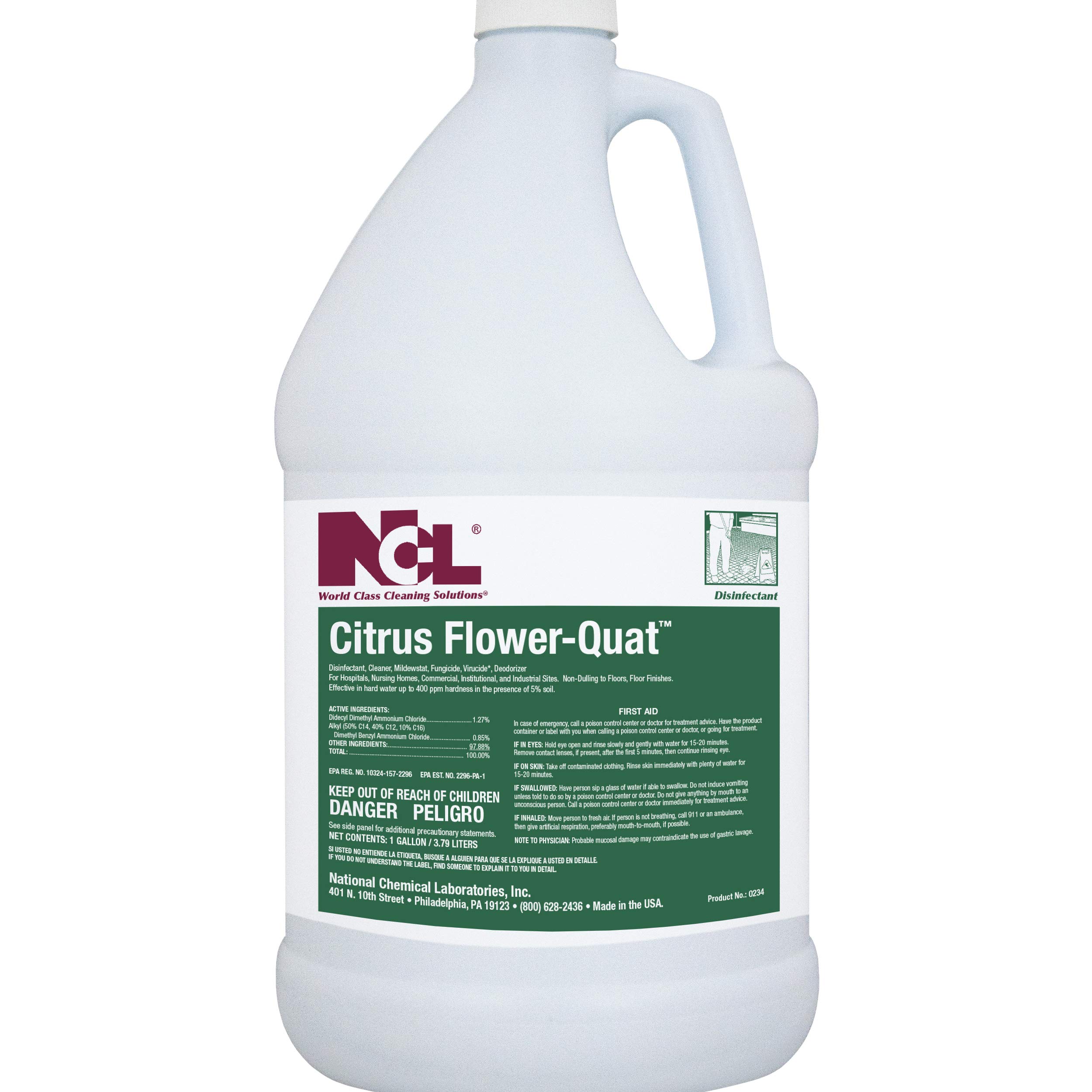 Commercial Disinfectant Cleaner Concentrate - 4 x 1 Gallon (Makes 128 Gallons) | EPA-Registered | Kills 99.9% Germs | For Hospitals, Schools & Offices | NCL0234-29