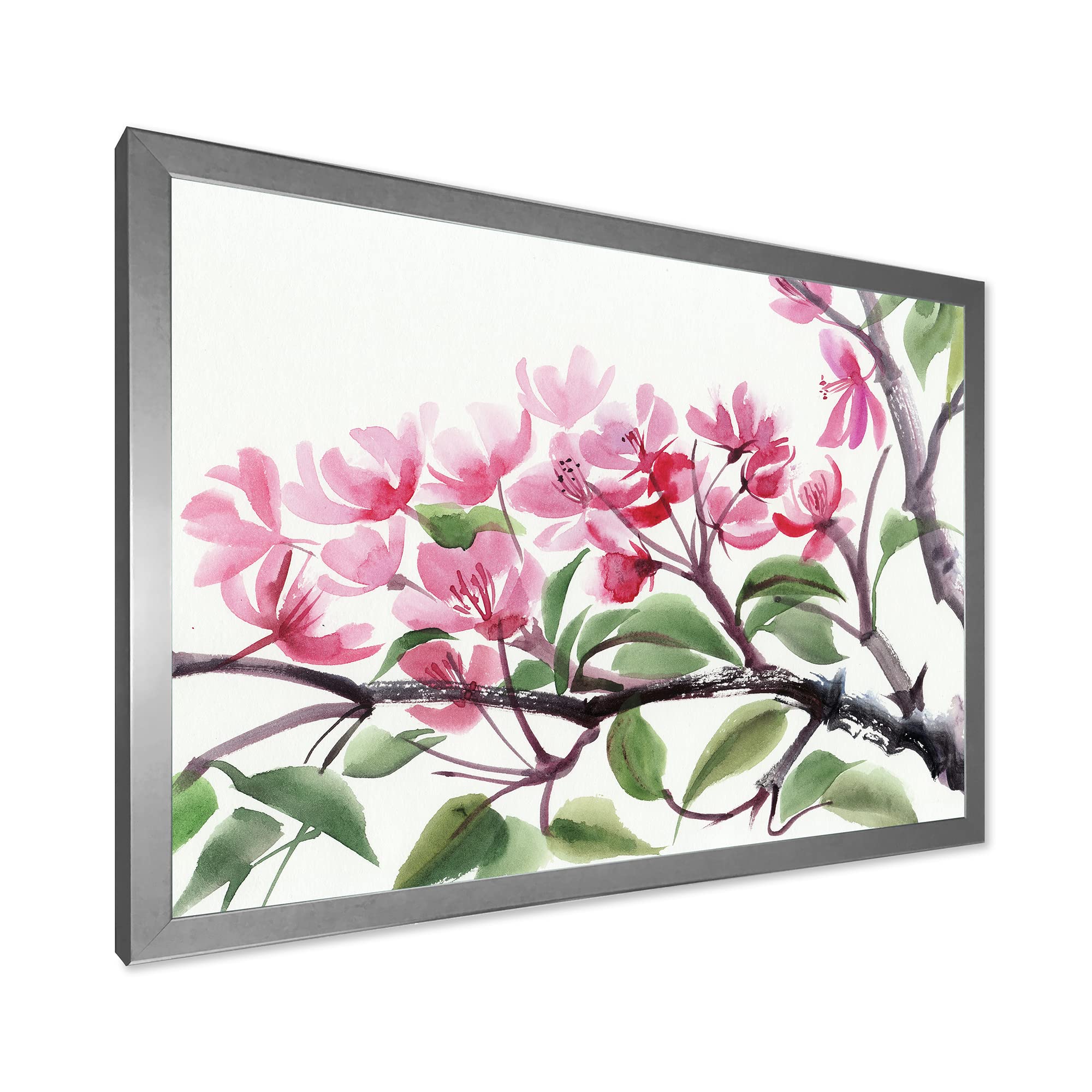 DesignQ Pink Blossoming Tree Traditional Framed Wall Art - Elegant Home Decor for Living Room, Bedroom & Office - Perfect Gift for Housewarming & Holidays