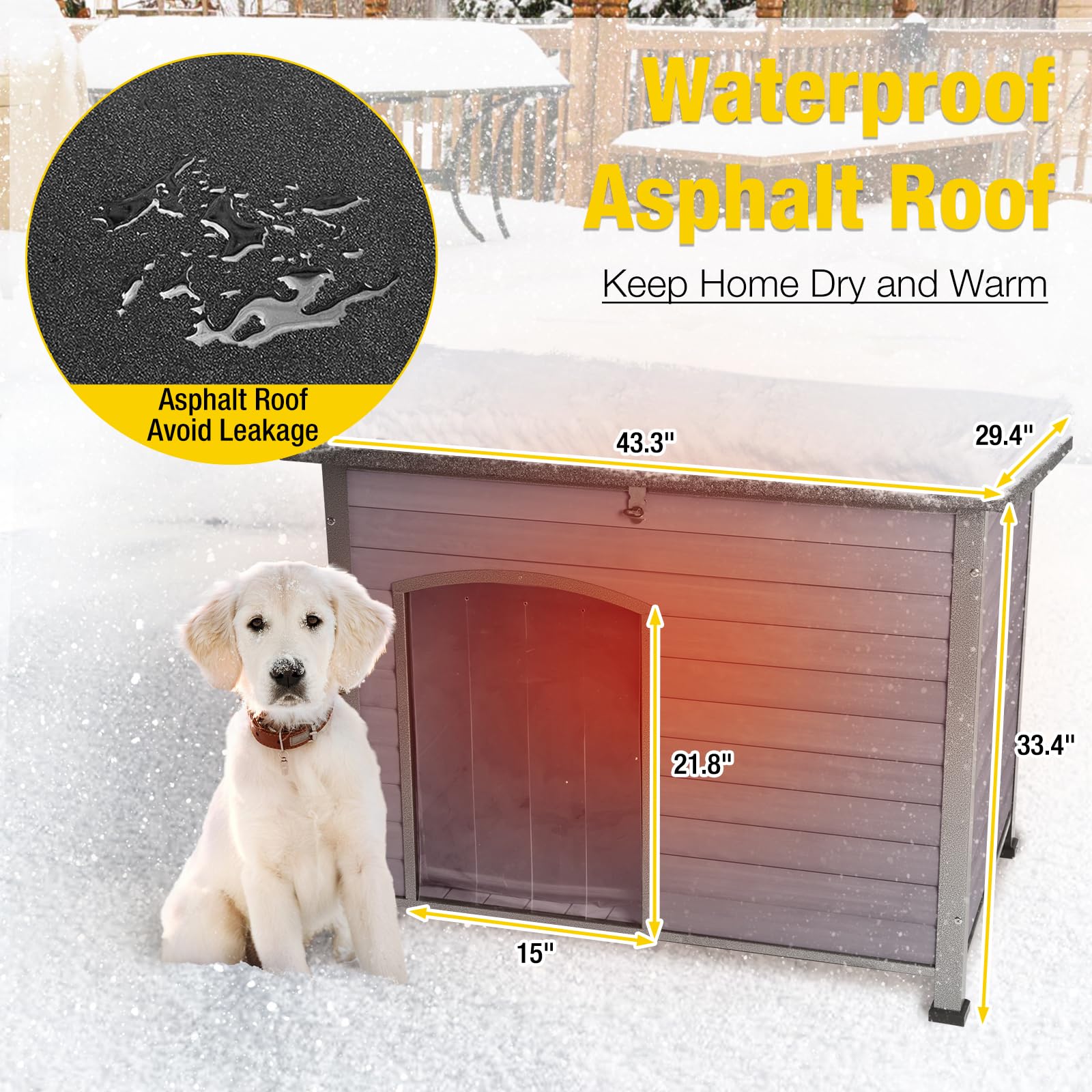 Aivituvin Heated Outdoor Dog House - Insulated Dog Kennel with All-Around Iron Frame, Waterproof Roof - Large Dog Cage for Small, Medium & Large Dogs - Perfect for Winter, Backyard, and Patio Use