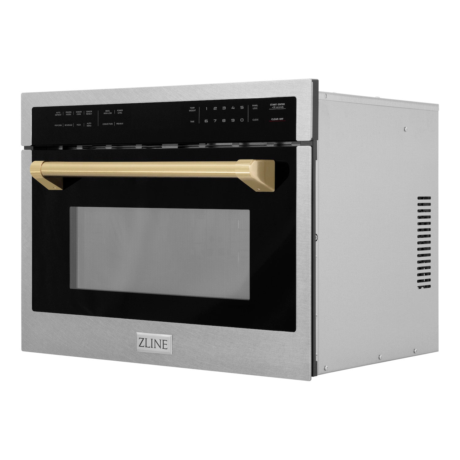 ZLINE Autograph Edition 24 Inch Built-In Convection Microwave Oven - 1.6 cu ft Capacity, Satin Stainless Steel with Champagne Bronze Accents (MWOZ 24 SS CB) - Perfect for Modern Kitchens, Small Spaces & Gourmet Cooking