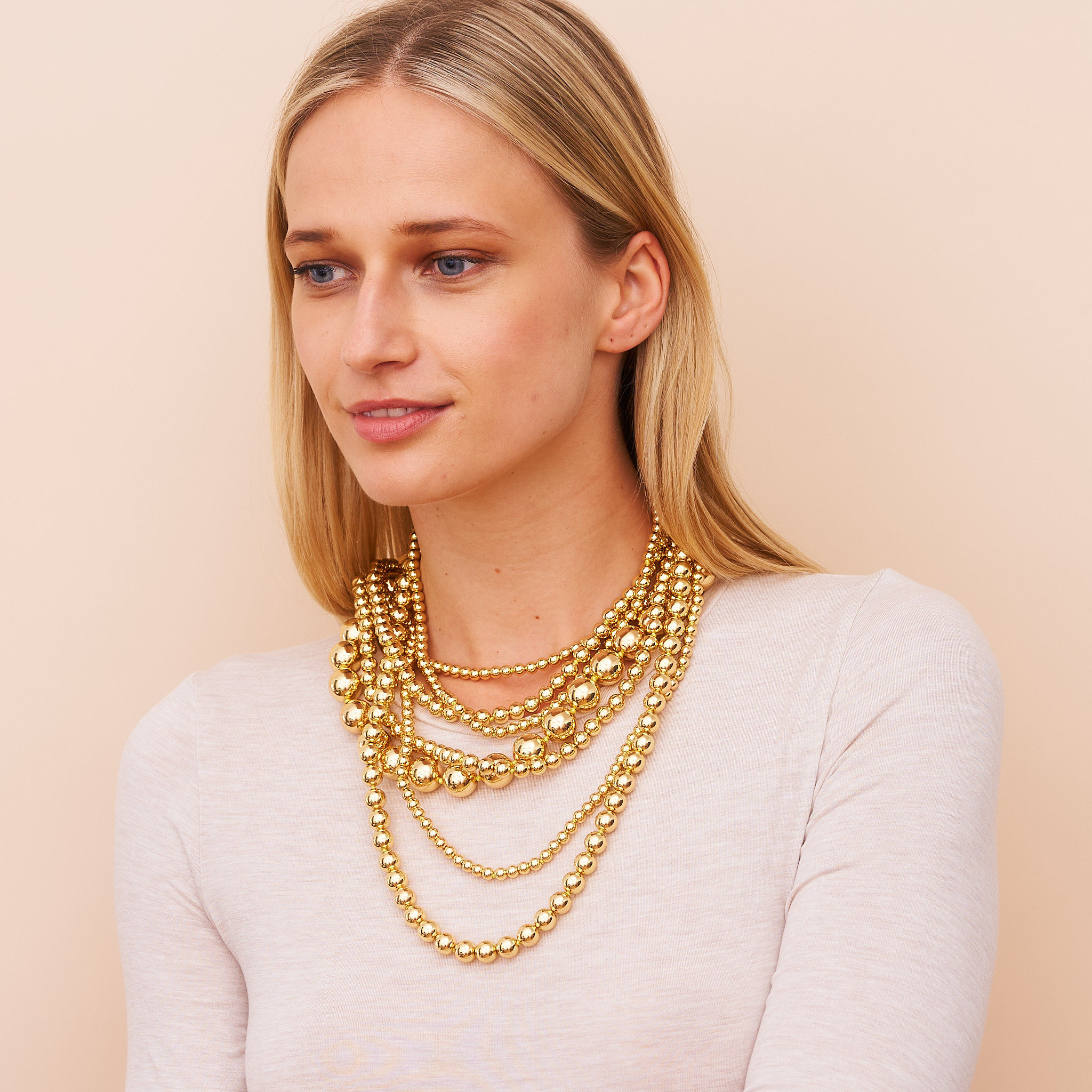 7 Row Gold Bead Necklace for Women - Elegant Layered Chain Jewelry - Perfect for Parties, Weddings & Everyday Wear