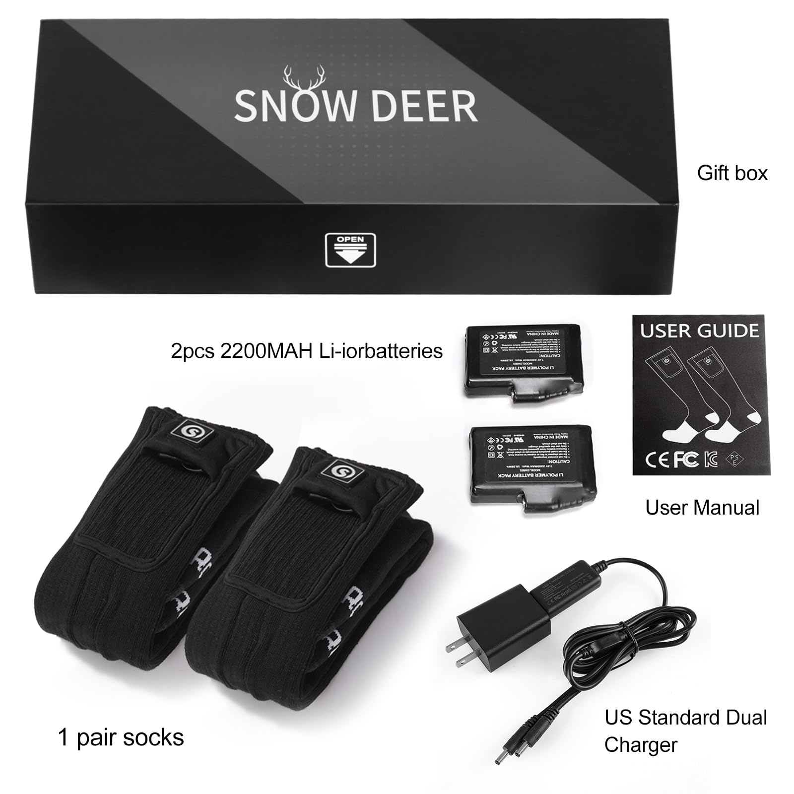 SNOW DEER Heated Socks - Upgraded 7.4V Rechargeable Battery Electric Warm Socks for Men & Women, Winter Thermal Socks for Hunting, Fishing, Camping, Hiking & Skiing - Perfect for Outdoor Activities in Cold Weather