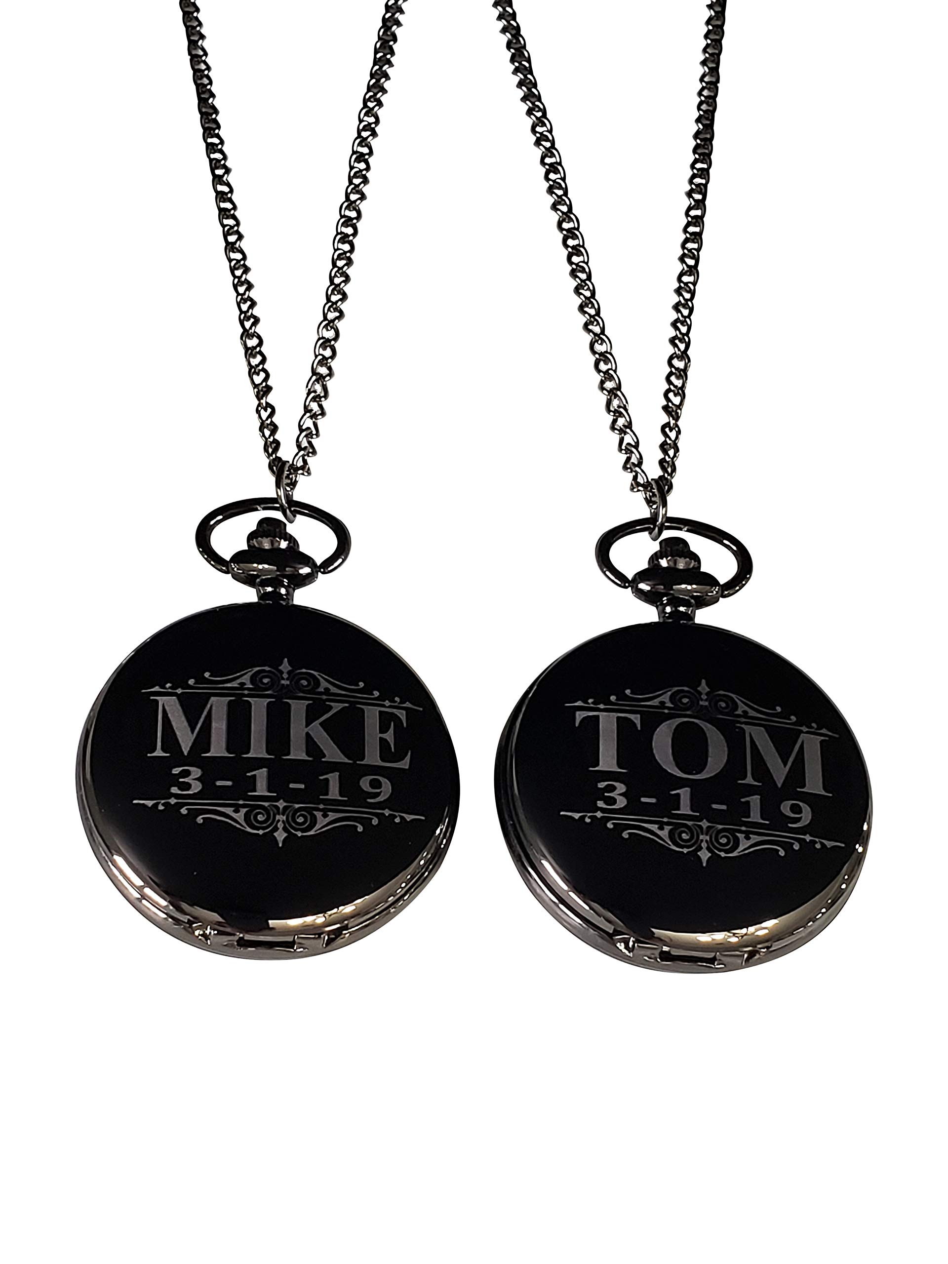 Custom Engraved Pocket Watches for Groom, Best Man & Usher - Set of 2 with Chain & Gift Box - Free Engraving - 4 Color Options - Perfect for Weddings, Anniversaries & Special Gifts