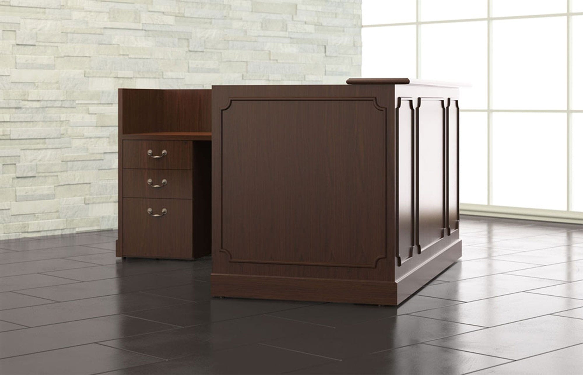 Modern Reception Desk for Office & Business - Elegant L-Shaped Front Desk with Storage & Counter Space - Perfect for Hotels, Clinics, and Corporate Lobbies