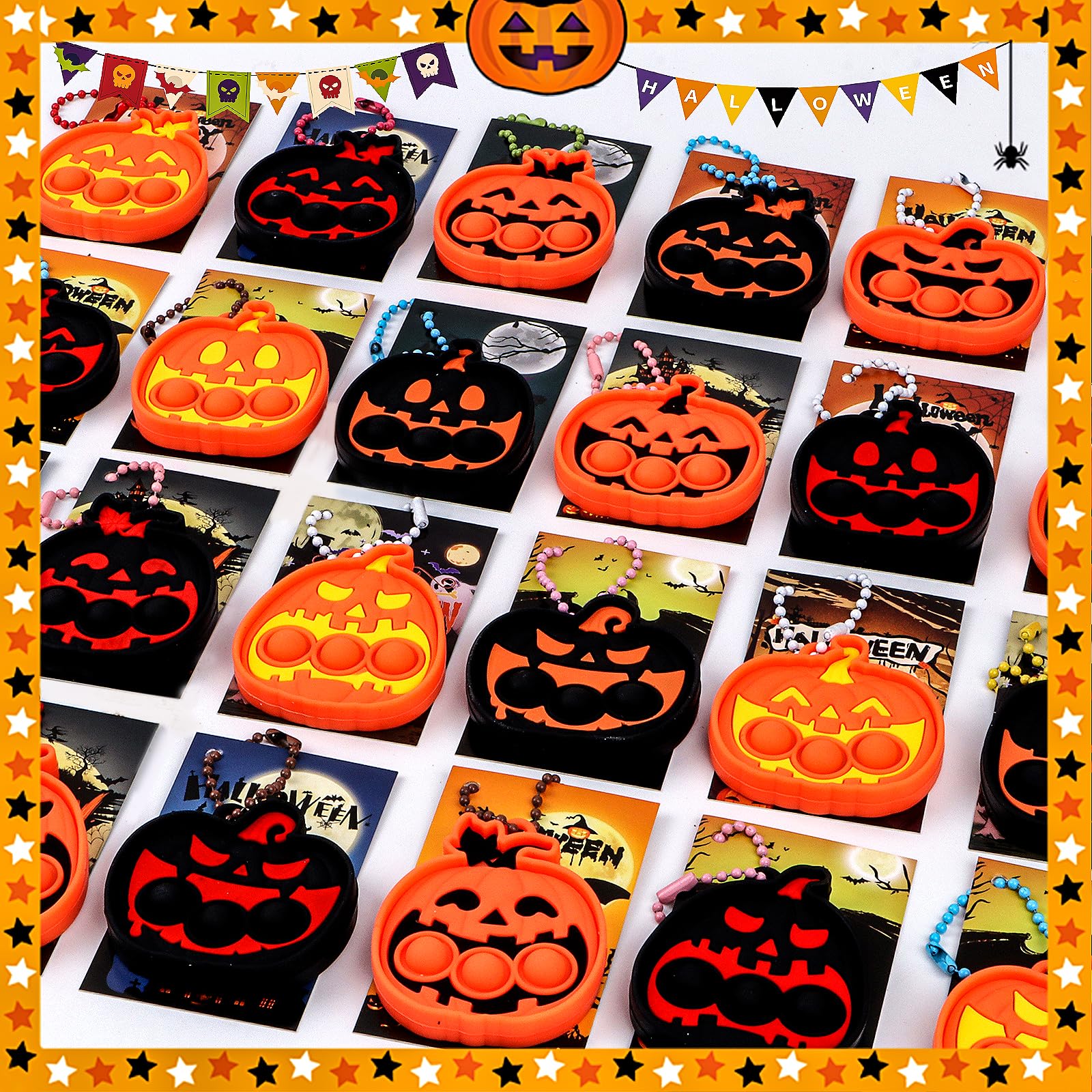 24-Pack Halloween Pumpkin Pop Fidget Toys for Kids - Fun Halloween Party Favors, Classroom Prizes & Trick or Treat Goodie Bag Stuffers - Perfect for Classroom Rewards, Party Giveaways and Halloween Festivities