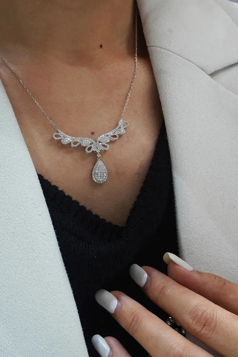 18K White Gold Angel Wings Diamond Pendant Necklace for Women - 1.06 Carat Real Natural Diamond, Luxury Engagement Jewelry Gift for Anniversary, Valentine's Day & Special Occasions