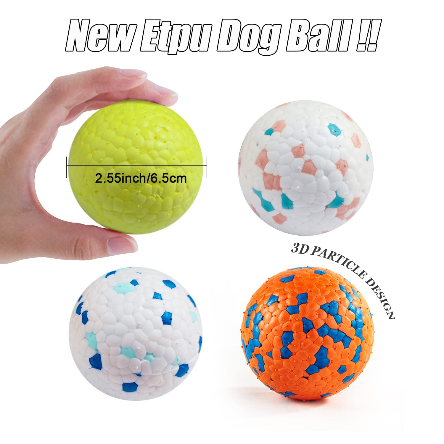 Indestructible Chew Proof Dog Balls for Aggressive Chewers - Durable Floating Bouncy Toy for Small & Medium Breed Dogs - Lightweight Odorless Puppy Chew Toys (4 Pack, 2.5