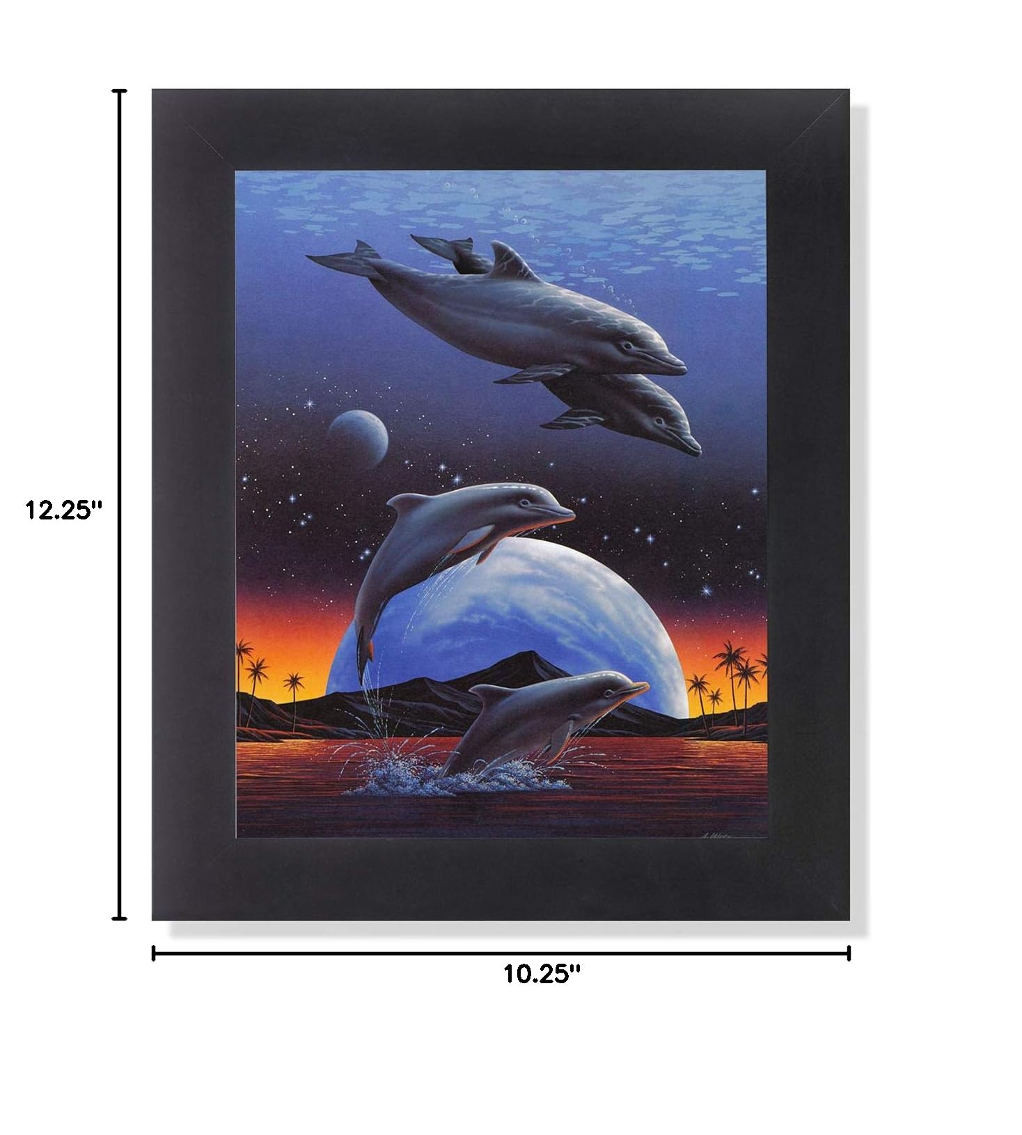 Dolphins Ocean Planetary Porpoises Framed Wall Art Print - Beautiful Marine Life Decor for Living Room, Bedroom & Office
