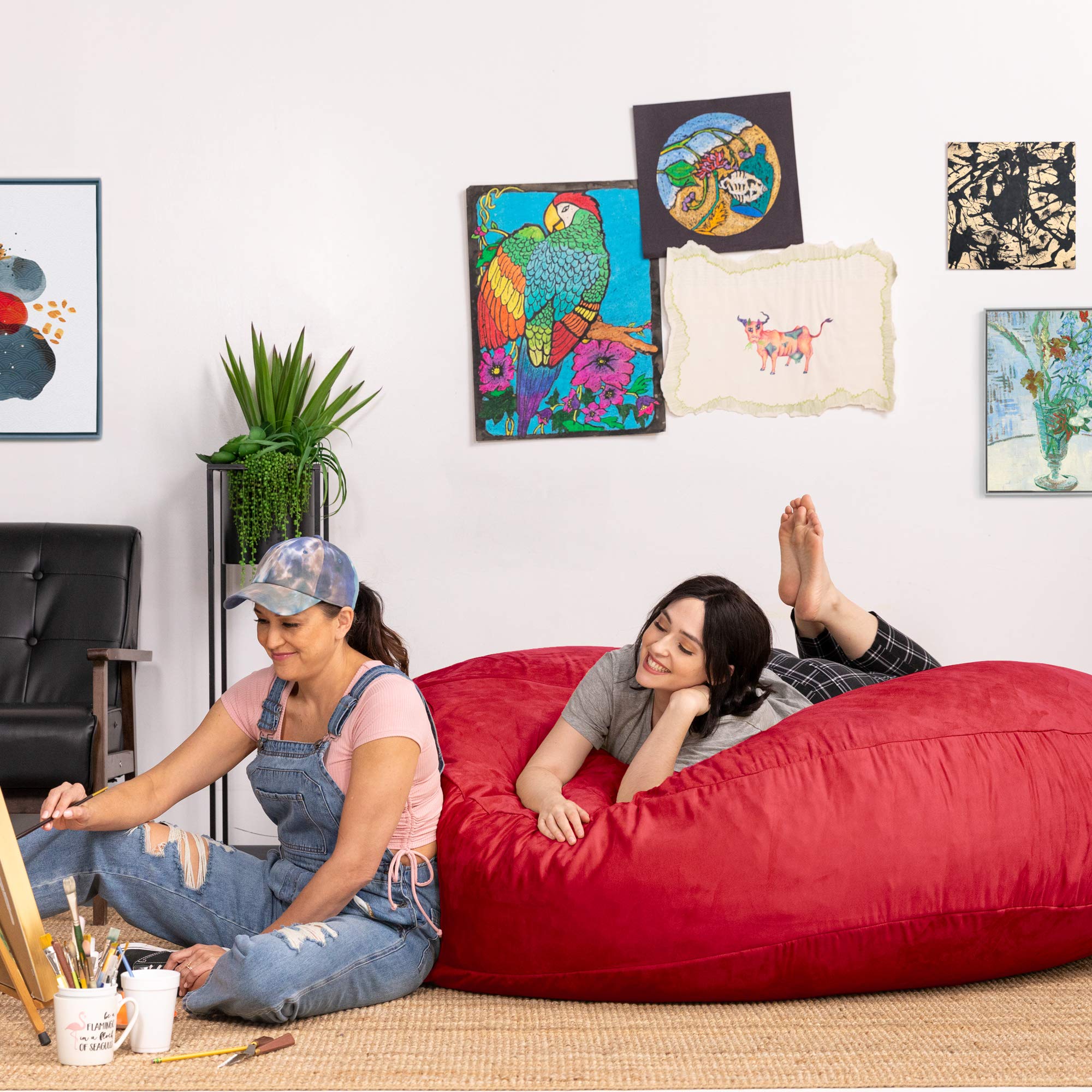 Jaxx 6 Foot Cocoon Large Bean Bag Chair for Adults - Cinnabar Red - Ultra Soft & Comfortable Lounger for Living Room, Bedroom, Game Room & Dorm - Perfect for Relaxing, Reading & Gaming