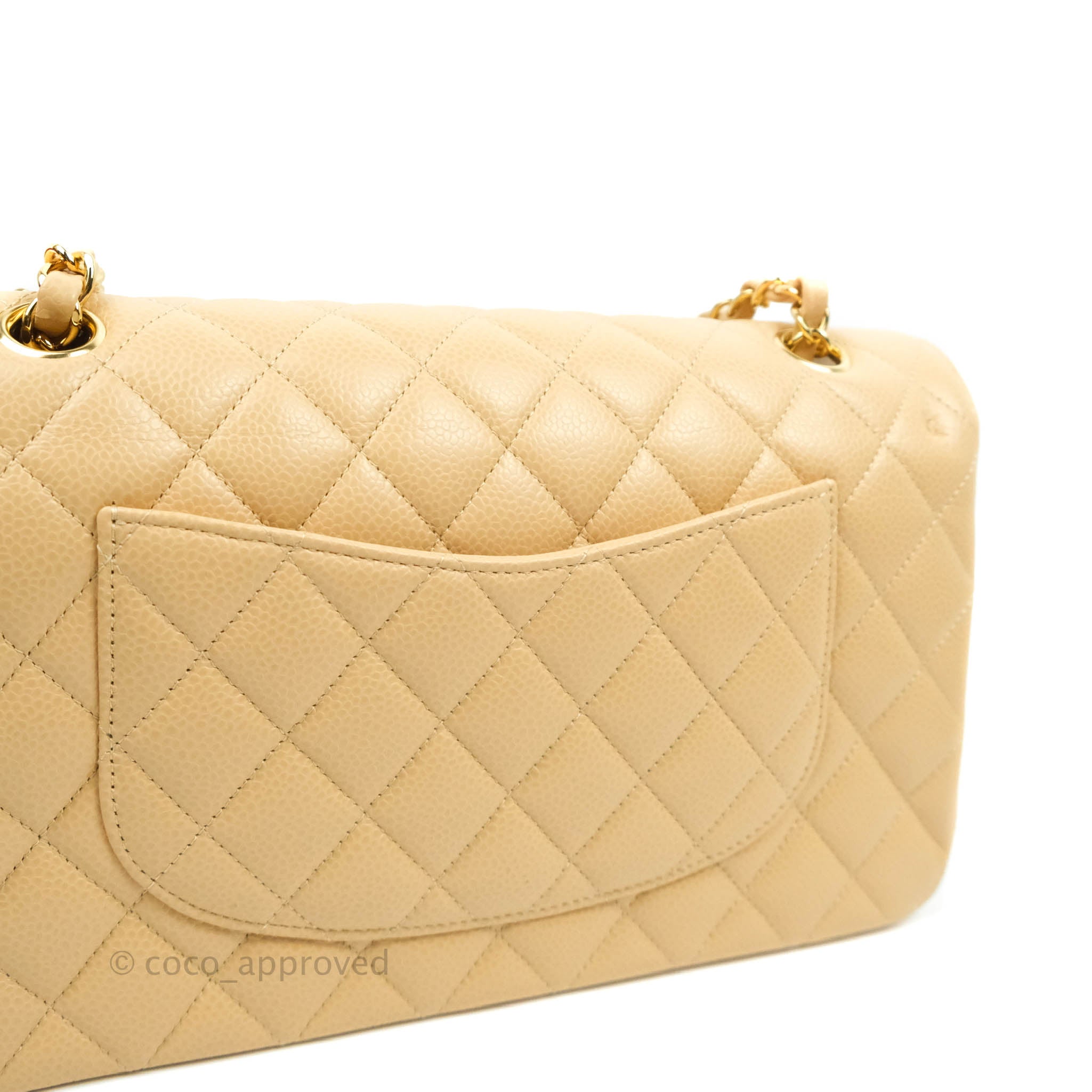 Chanel Classic Medium Double Flap Bag in Beige Caviar Leather with Gold Hardware - Perfect for Work, Evening Events & Luxury Fashion Accessories