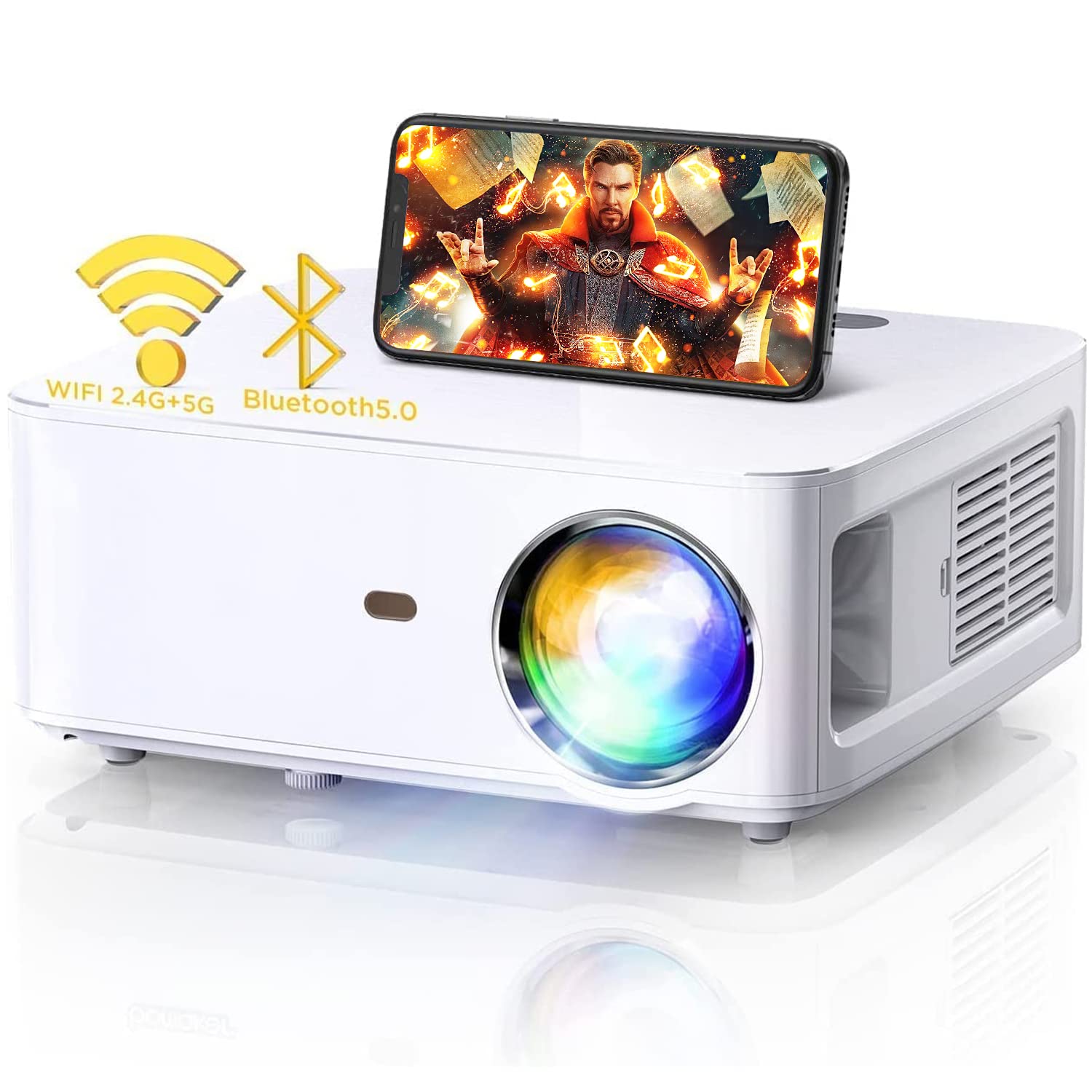 XZJX Direct Native Full HD 1080P WiFi Bluetooth Projector with MTK358 Chip - 4K Supported, 2.4G+5G Dual Band, ±50° Keystone Correction, 40% Zoom - Perfect for Home Theater, Office Presentations & Outdoor Movie Nights (HDMI/VGA/USB/AV Connectivity)