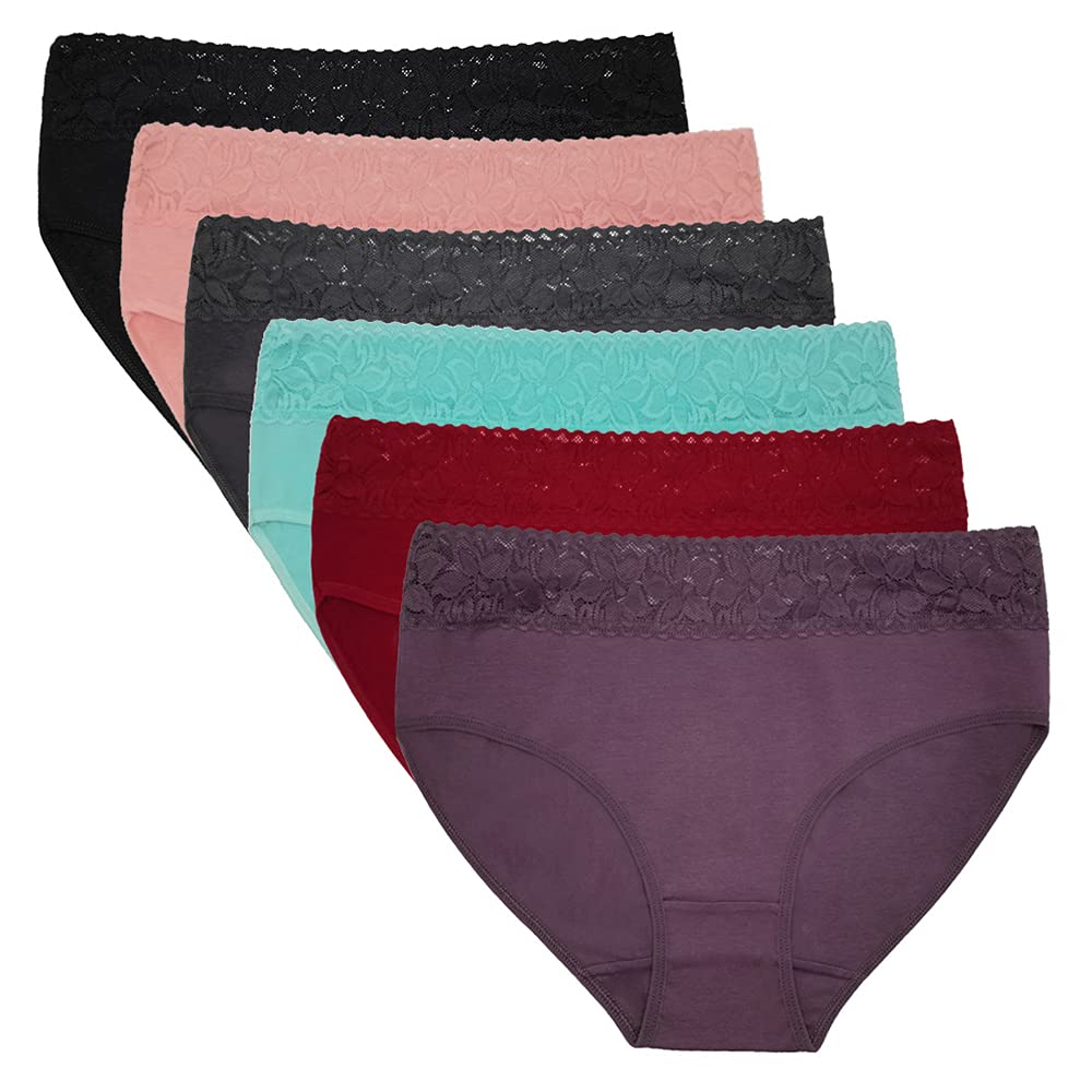 6Pcs Women's Cotton Bikini Lace Underwear Set - High Waisted Breathable Soft Panties for Women | Daily Wear, Sleep, Yoga & Lounge