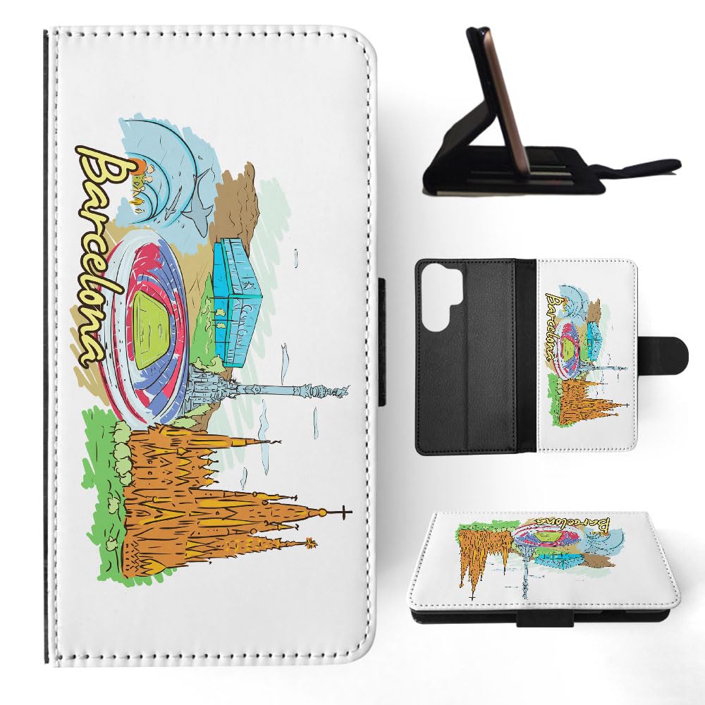 Premium Barcelona Spain FLIP Wallet Phone Case for Samsung Galaxy S23 Ultra - Slim Protective Cover with Card Slots & Kickstand (Perfect for Travel, Work & Everyday Use)