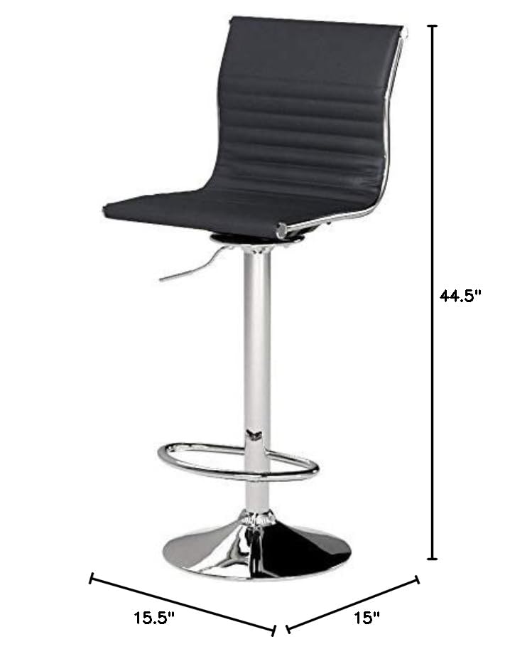 AmeriHome Black Adjustable Height Bar Stools with Padded Vinyl Seat - Set of 2, Counter Height Swivel Stools for Kitchen Island, Breakfast Bar, Home Pub & Game Room