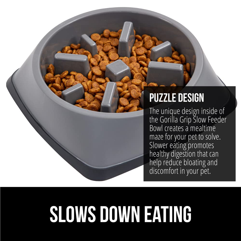 GORILLA GRIP Slow Feeder Dog Bowl - Interactive Puzzle Toy for Dogs & Cats - Prevents Overeating & Keeps Pets Busy - 100% BPA Free Pet Food Training Dish - 2 Cup Capacity - Ideal for Fast Eaters & Mealtime Enrichment - Perfect for Puppy Training & Boredom Relief