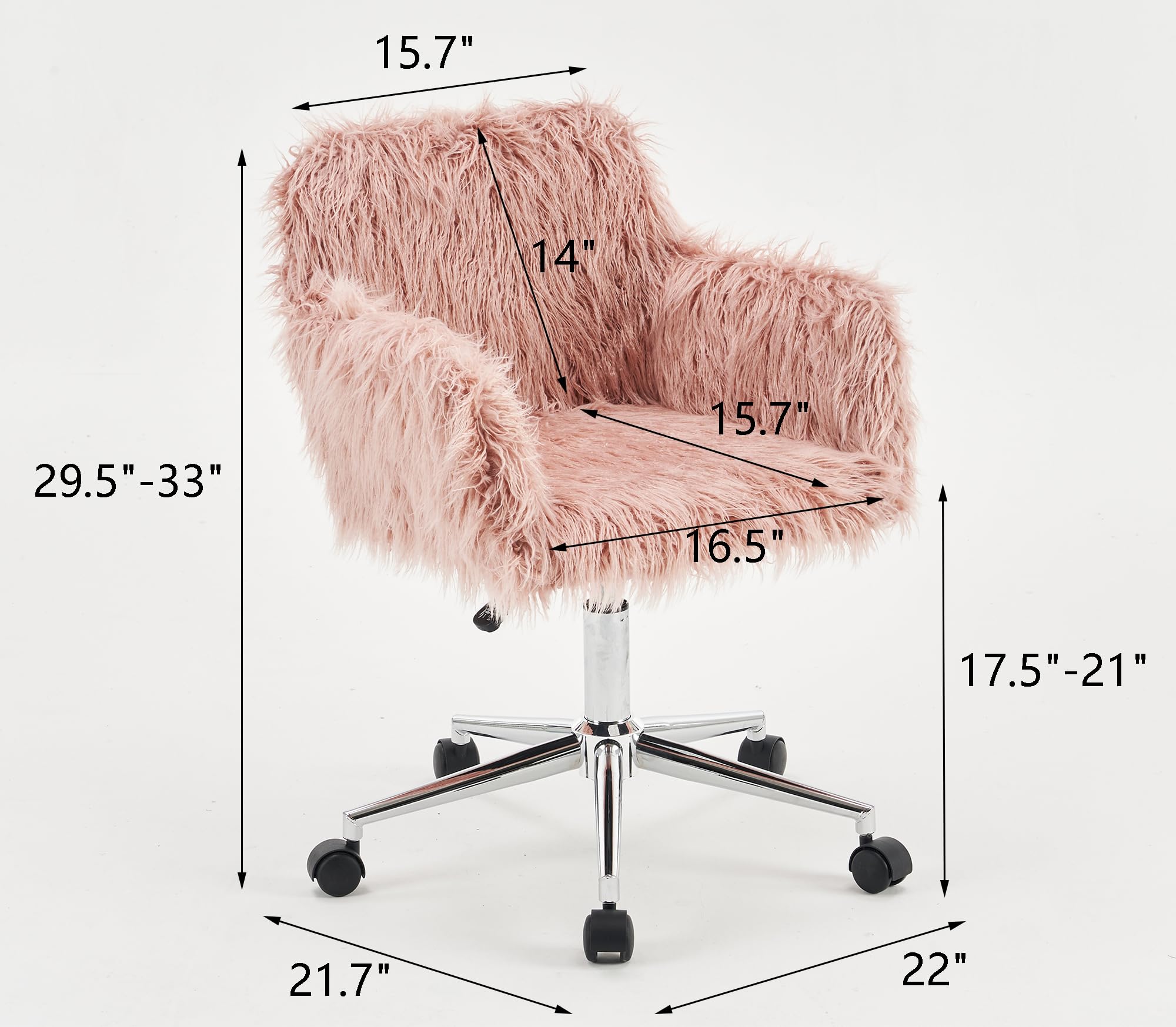 Fluffy Faux Fur Swivel Desk Chair - Adjustable Height Modern Home Office Chair for Women & Girls, Pink Vanity Accent Chair for Bedroom, Living Room & Makeup Room - Perfect for Work, Study and Relaxation