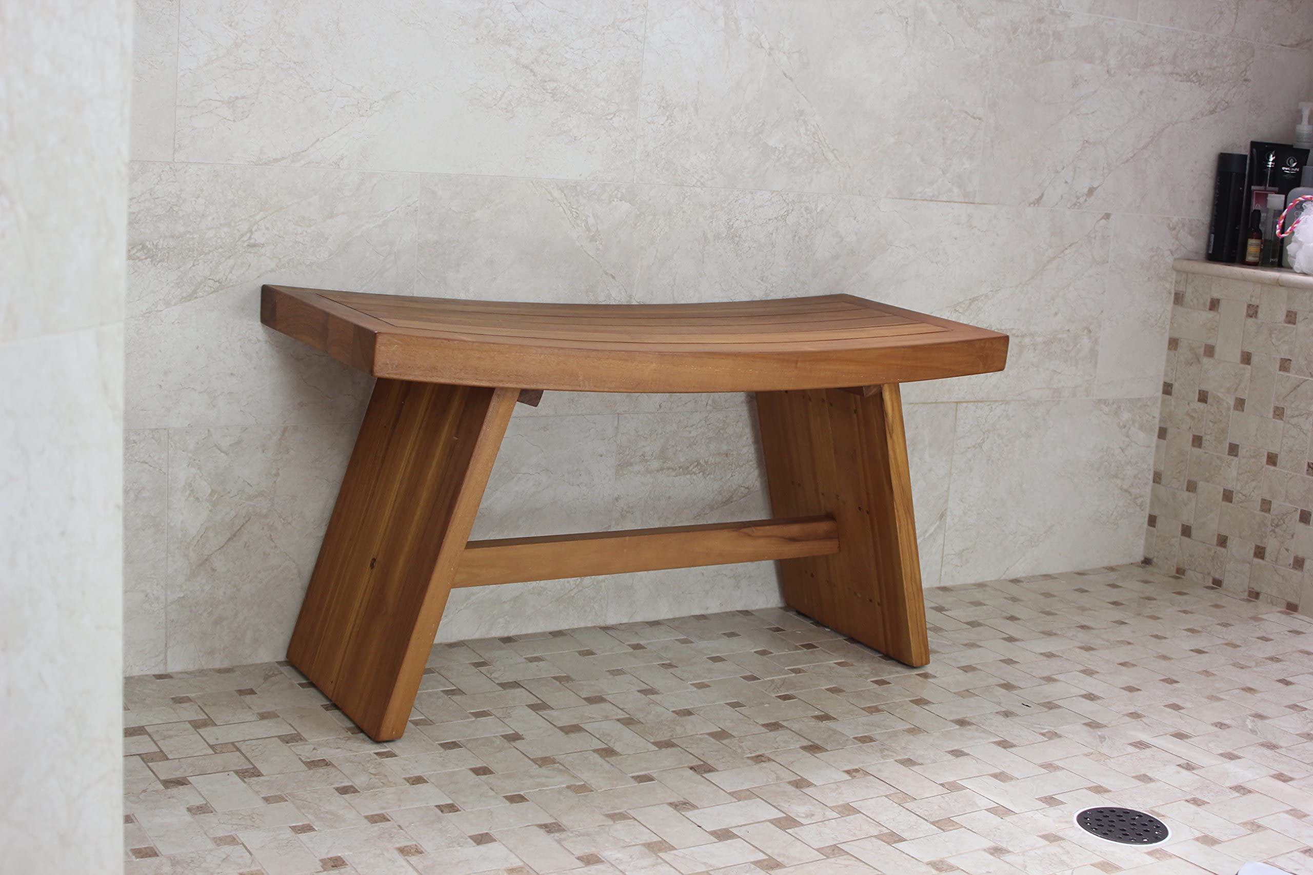 AquaTeak 36 Inch Asian Teak Shower Bench - Premium Waterproof Bathroom Seating for Spa, Sauna & Elderly Safety