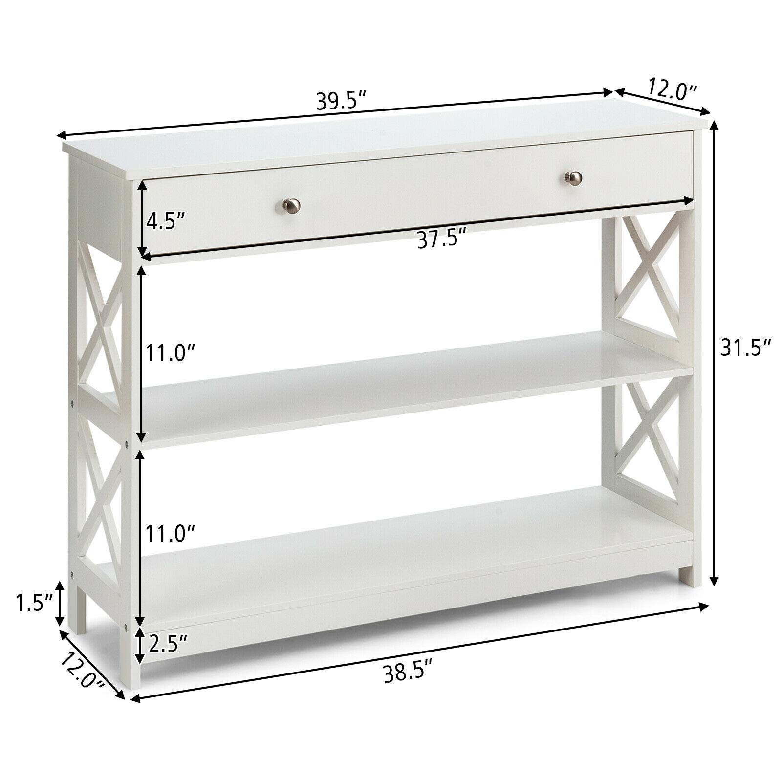 Elegant White Console Table with Storage Drawers & Shelves - Sturdy & Durable Sofa Accent Table for Living Room, Hallway, Entryway - Perfect for Home Decor & Organizing Keys, Books & Decorative Items