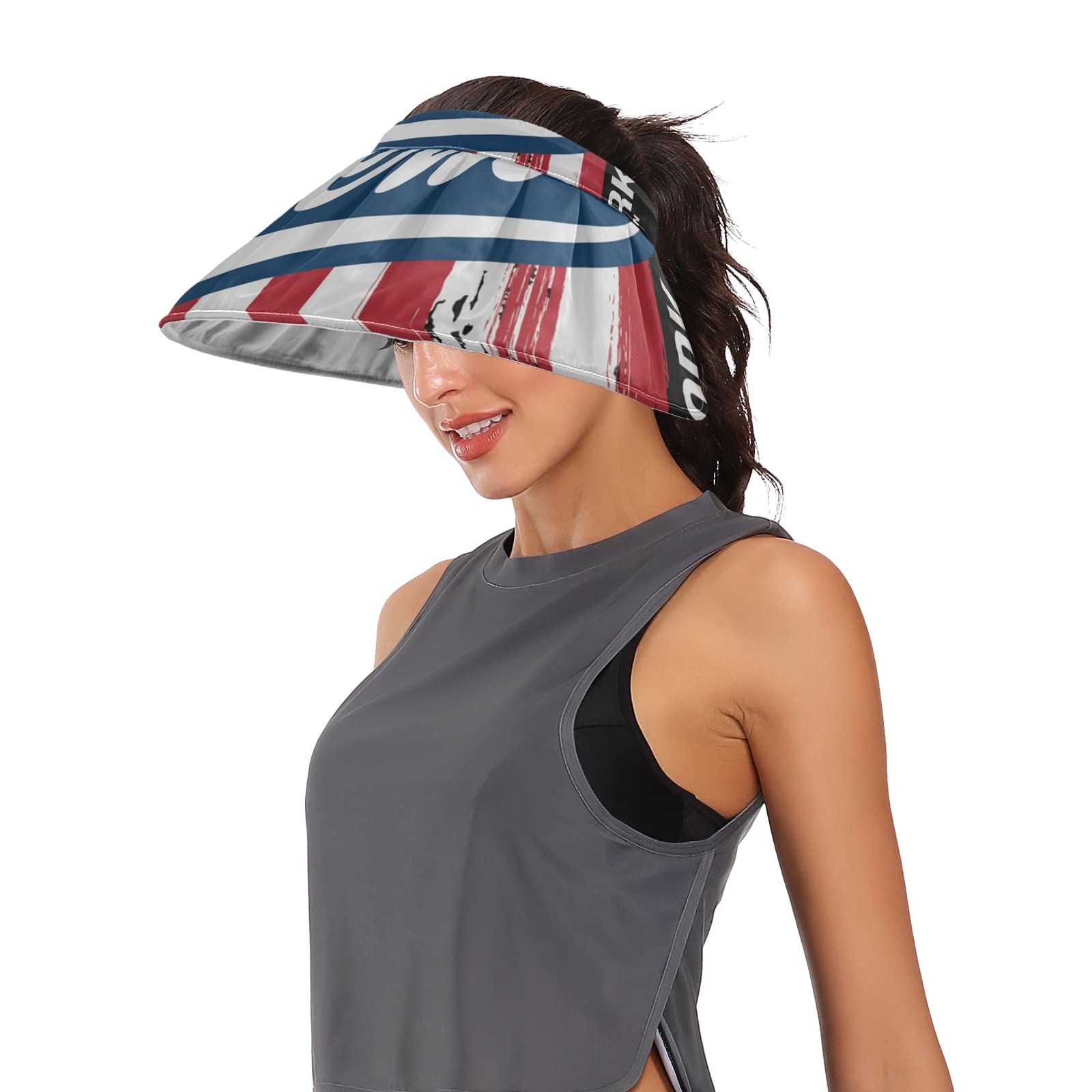 American Dream Flag Wide Brim Sun Hat for Women - UV Protection Cotton Summer Hat with Ponytail Hole - Perfect for Beach, Gardening & Outdoor Activities