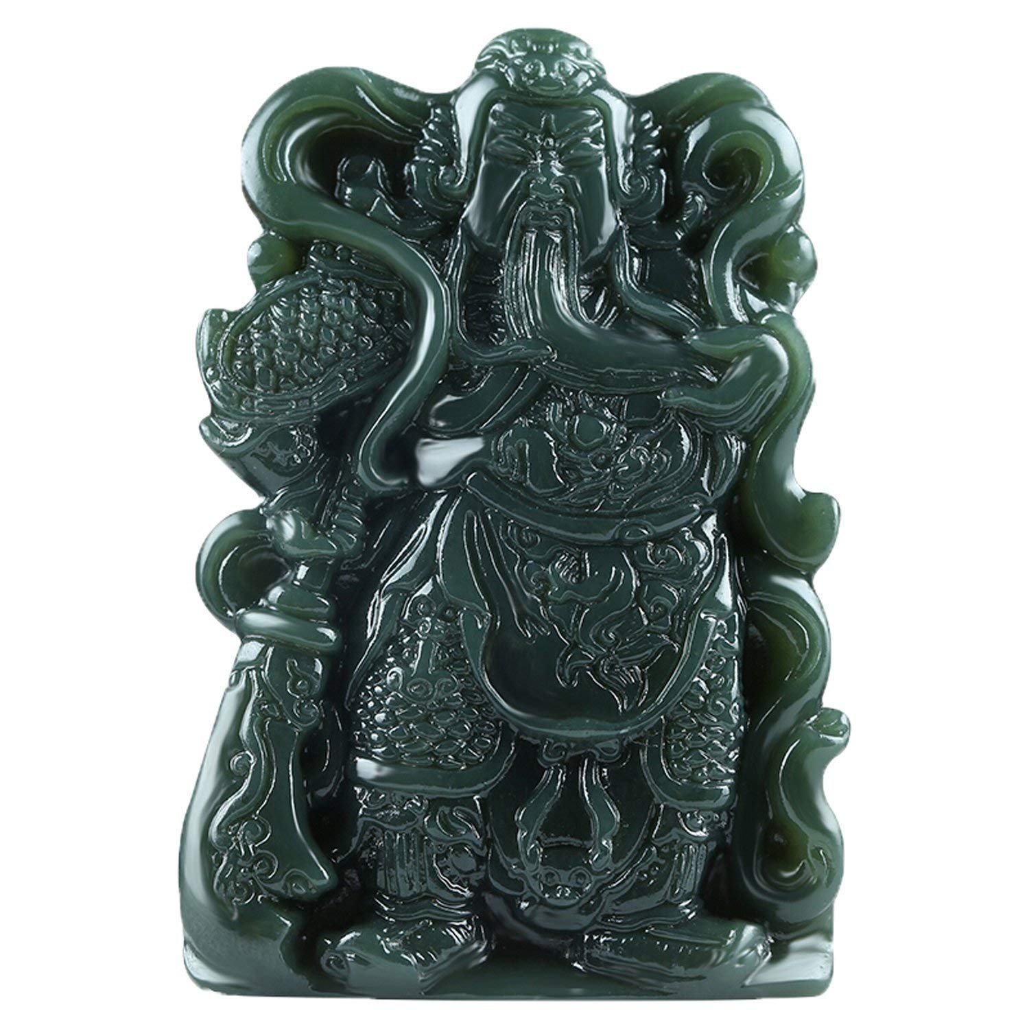 Men's & Women's Dragon Green Jade Crystal Pendant Necklace - Guan Yu Wealth God & Eighteen Lohan Amulet for Good Fortune | Spiritual Protection Jewelry for Meditation, Feng Shui & Gift Giving