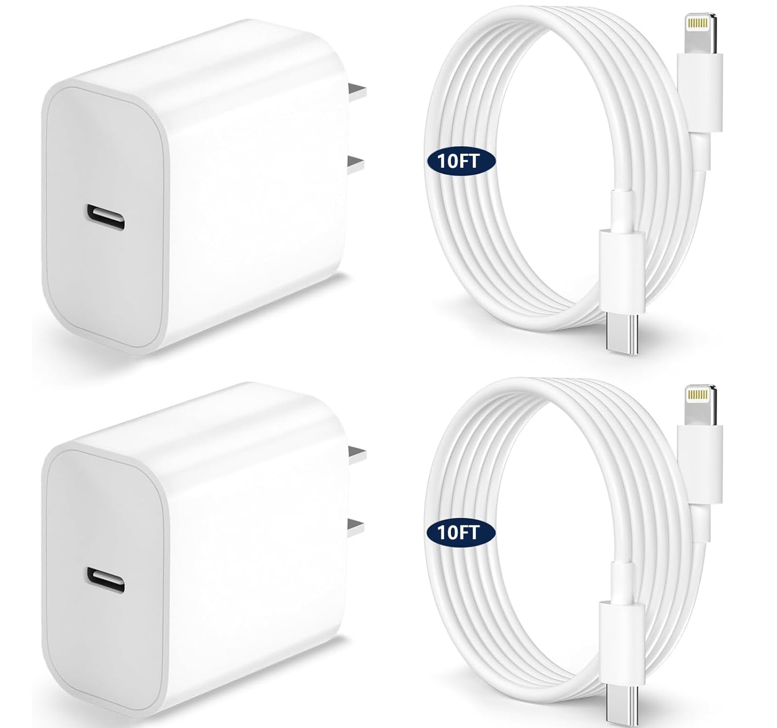 20W USB C Fast Charger with 10FT MFi Certified Lightning Cable - 2 Pack PD Wall Charger for iPhone 14/13/12/11 Pro/X/XR/XS Max/9 Plus - Perfect for Home, Office & Travel Charging