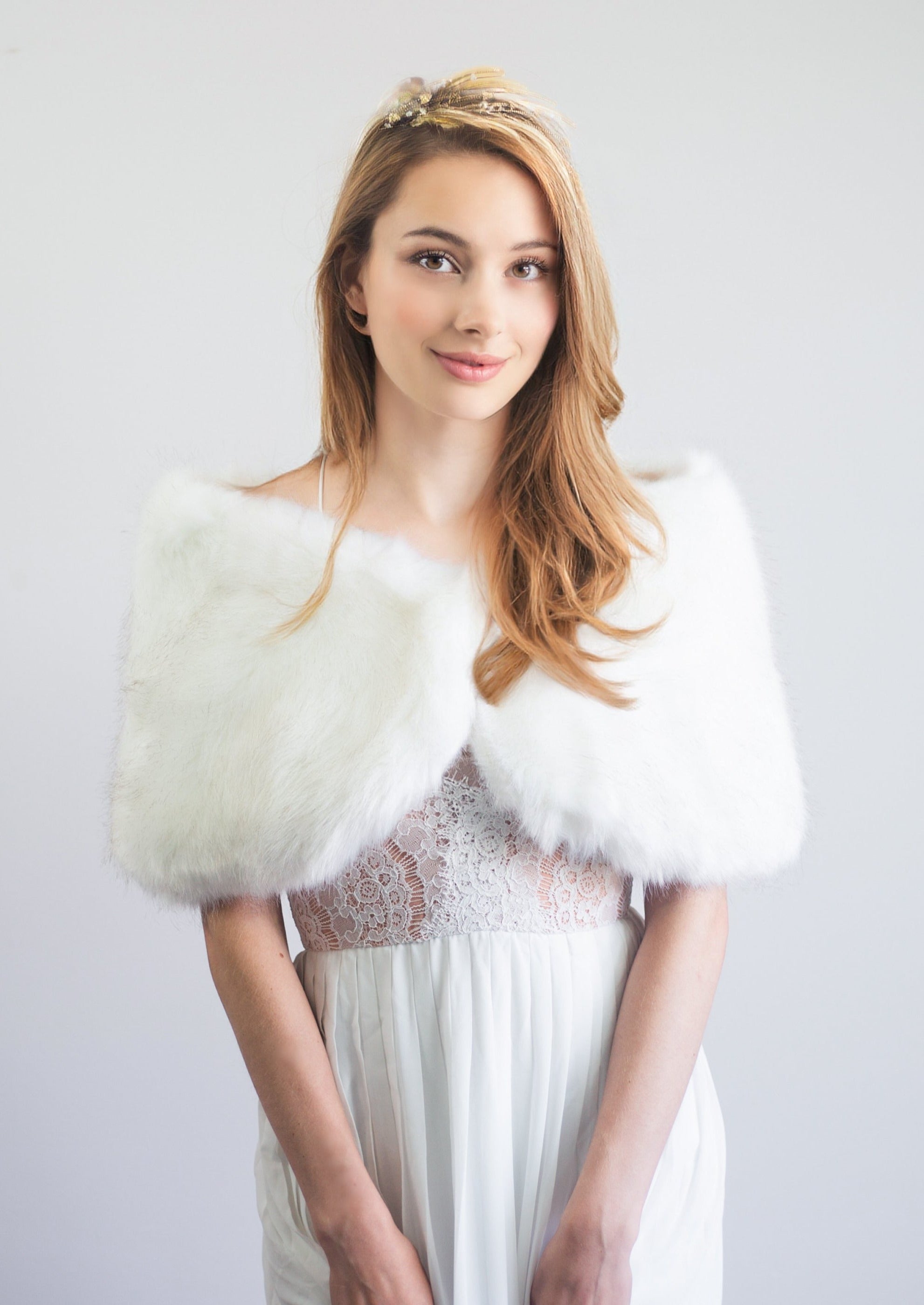 Ivory & Black Fur Wrap Shawl - Serena Wht03 | Elegant Winter Scarf for Women, Perfect for Parties, Weddings & Cold Weather Fashion