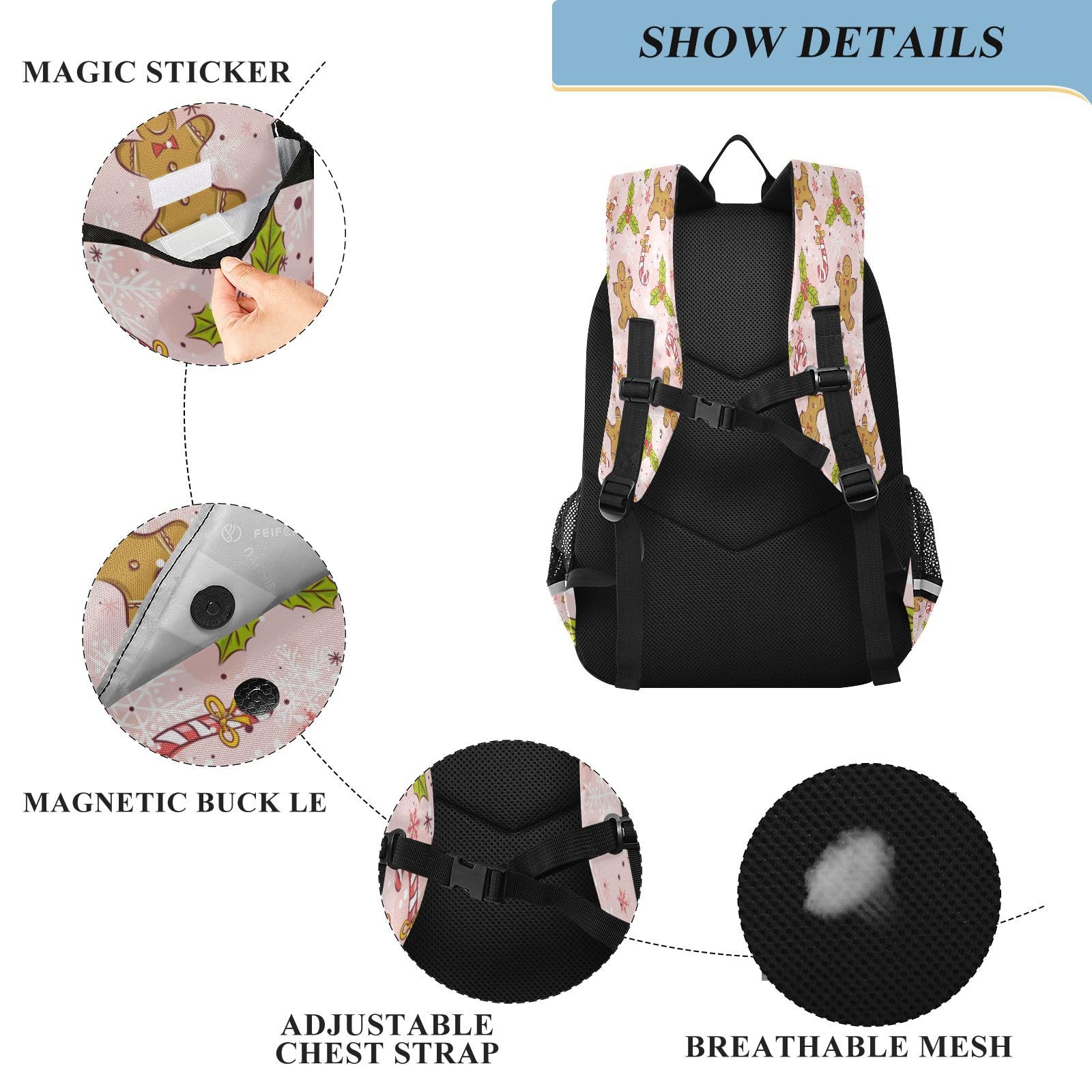 Christmas Gingerbread & Snowflakes Laptop Backpack - 17.7 Inch Multifunctional Travel Work Backpack with Adjustable Shoulder Straps for Men & Women - Perfect for Office, School, Commuting & Holiday Travel