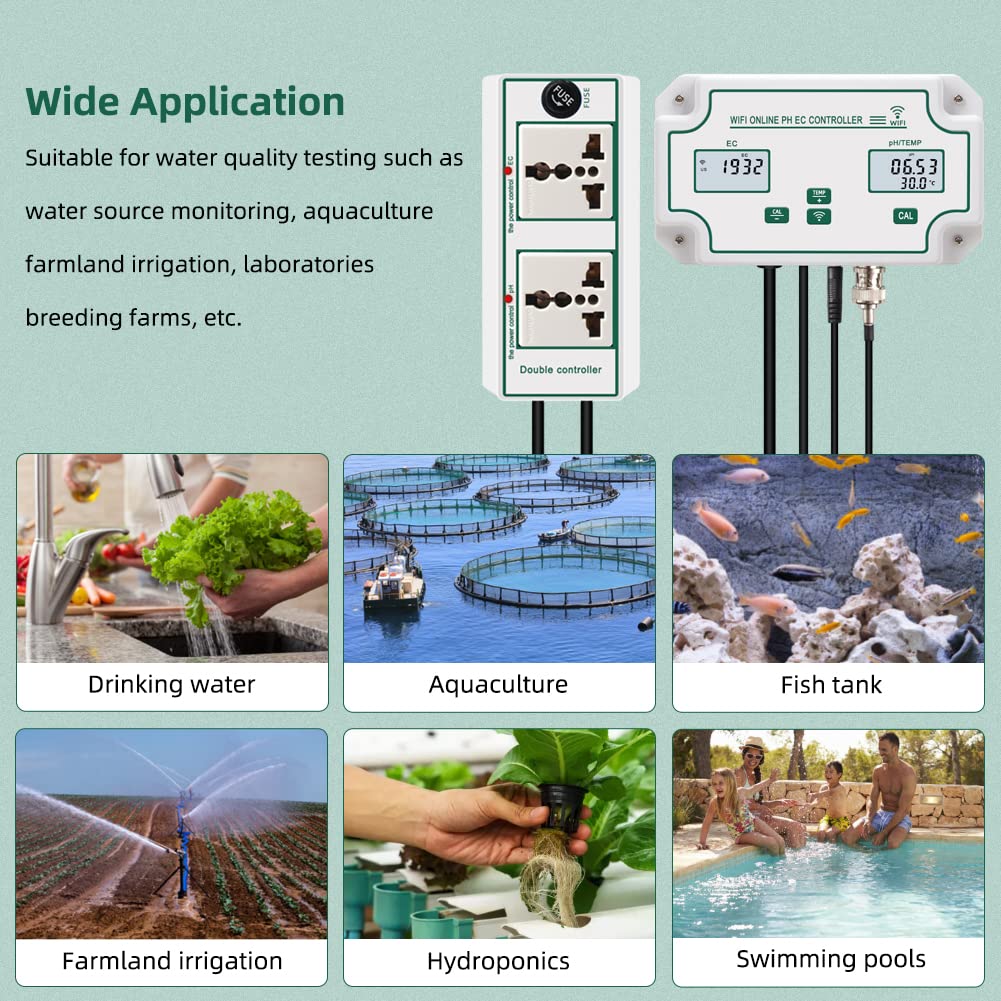 WiFi pH EC Monitor for Hydroponics - APP Data Logger for Indoor Garden Water Tank